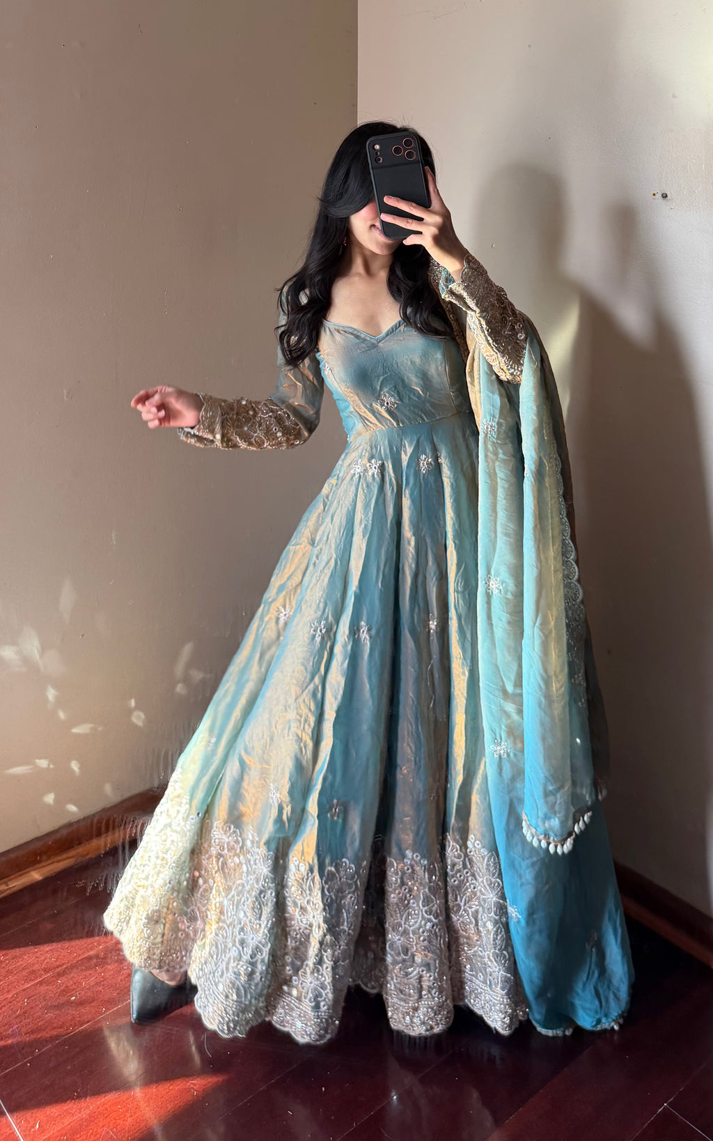 Fendi silk Anarkali set