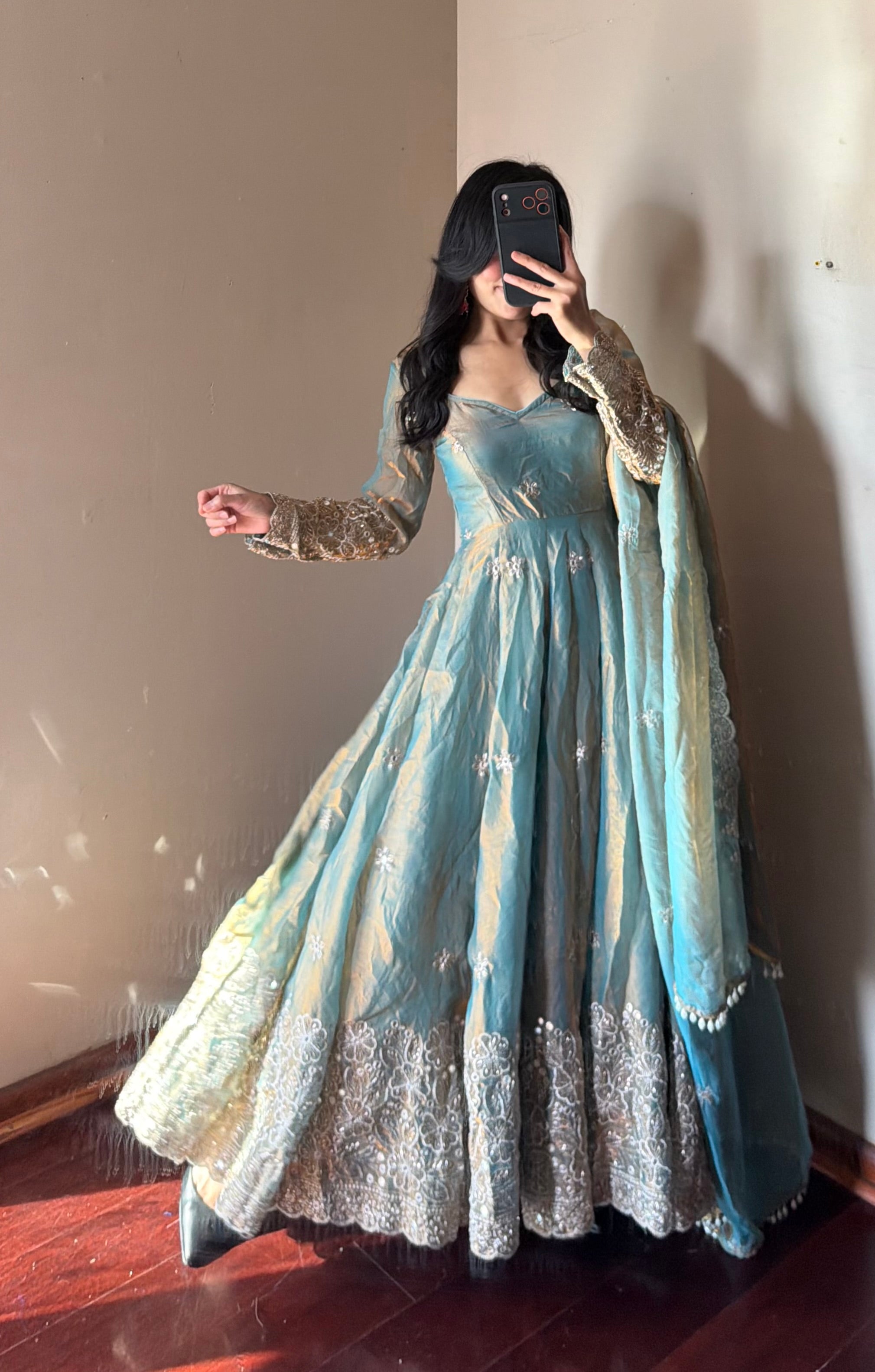 Fendi silk Anarkali set