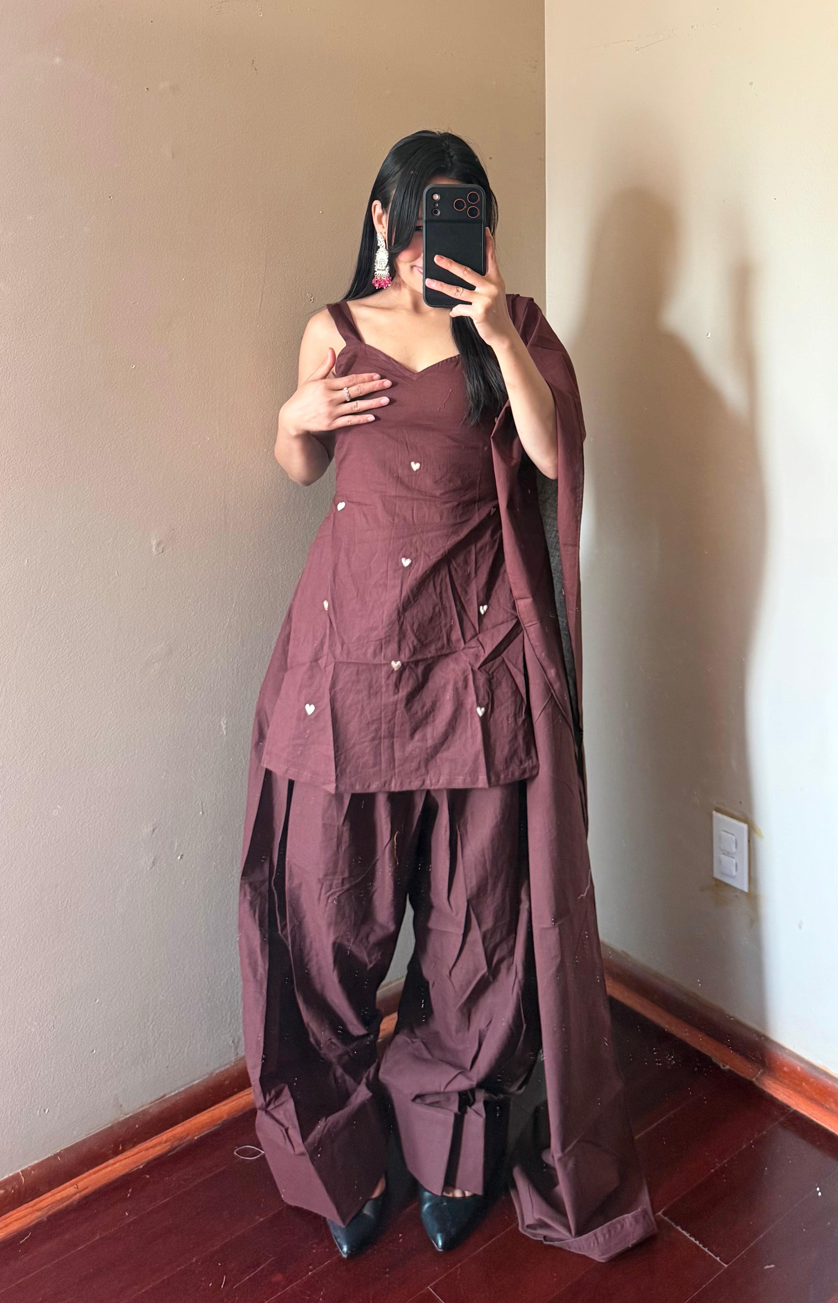 BROWN COTTON FARSHI SALWAR SET
