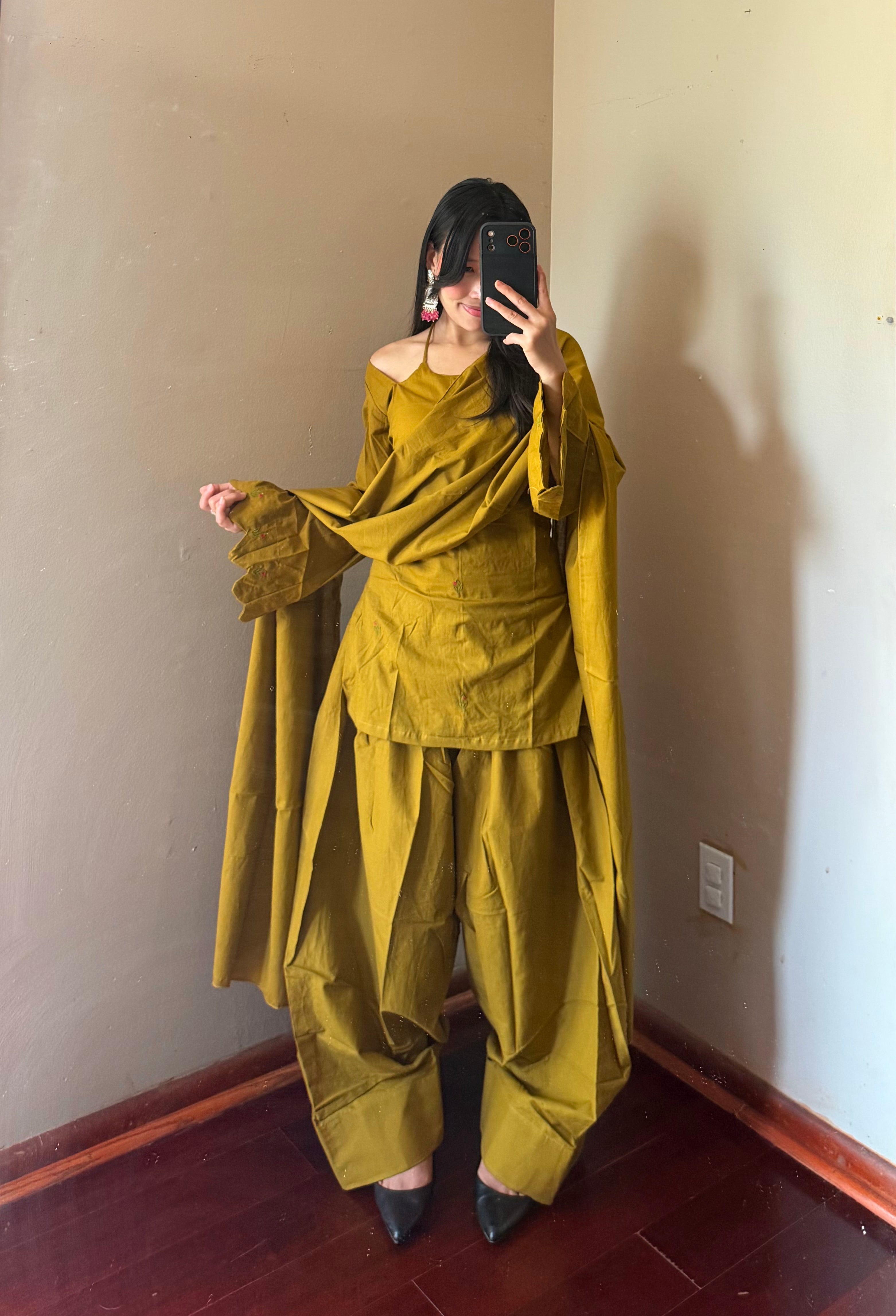 MUSTARD COTTON FARSHI SALWAR SET