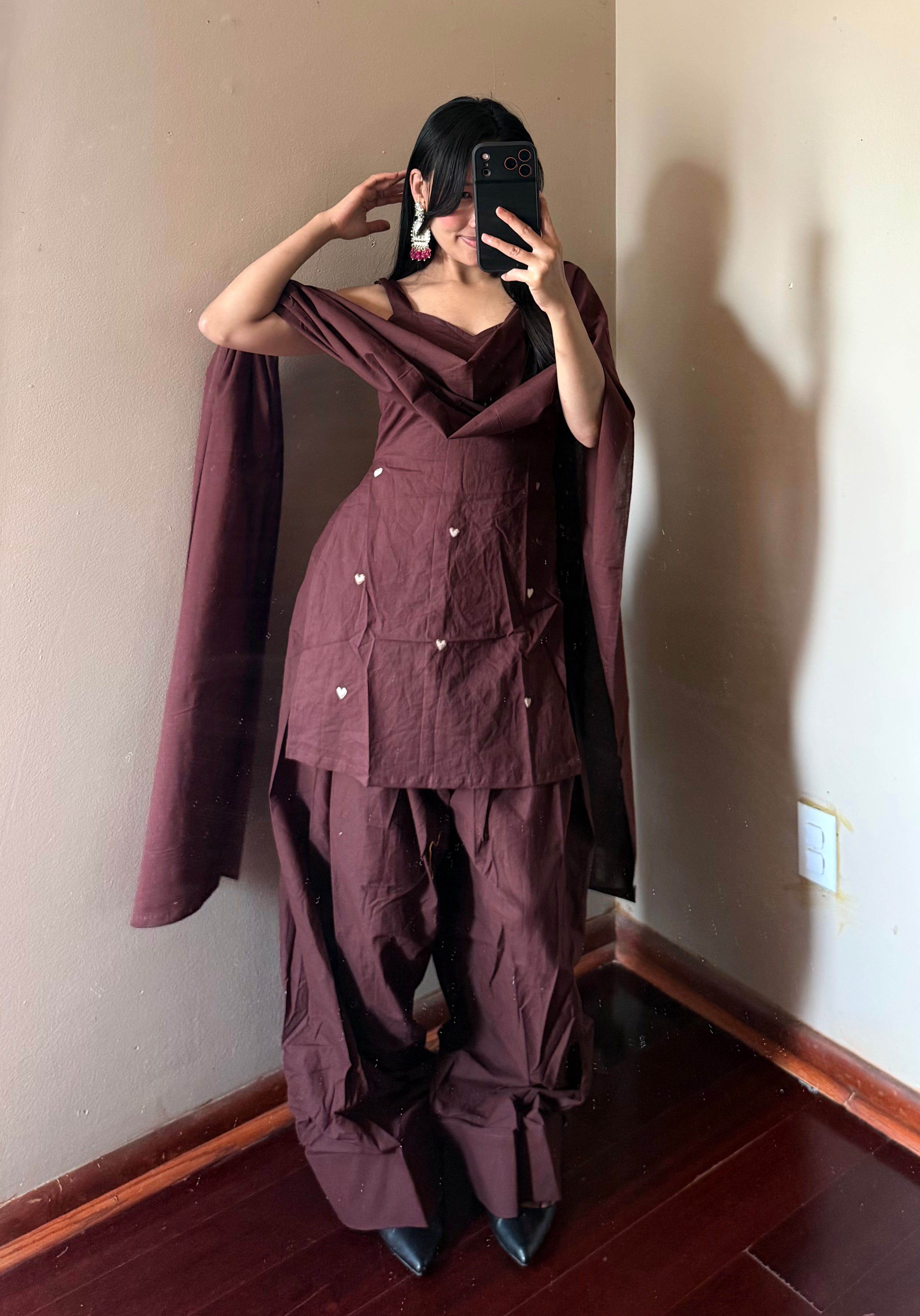 BROWN COTTON FARSHI SALWAR SET