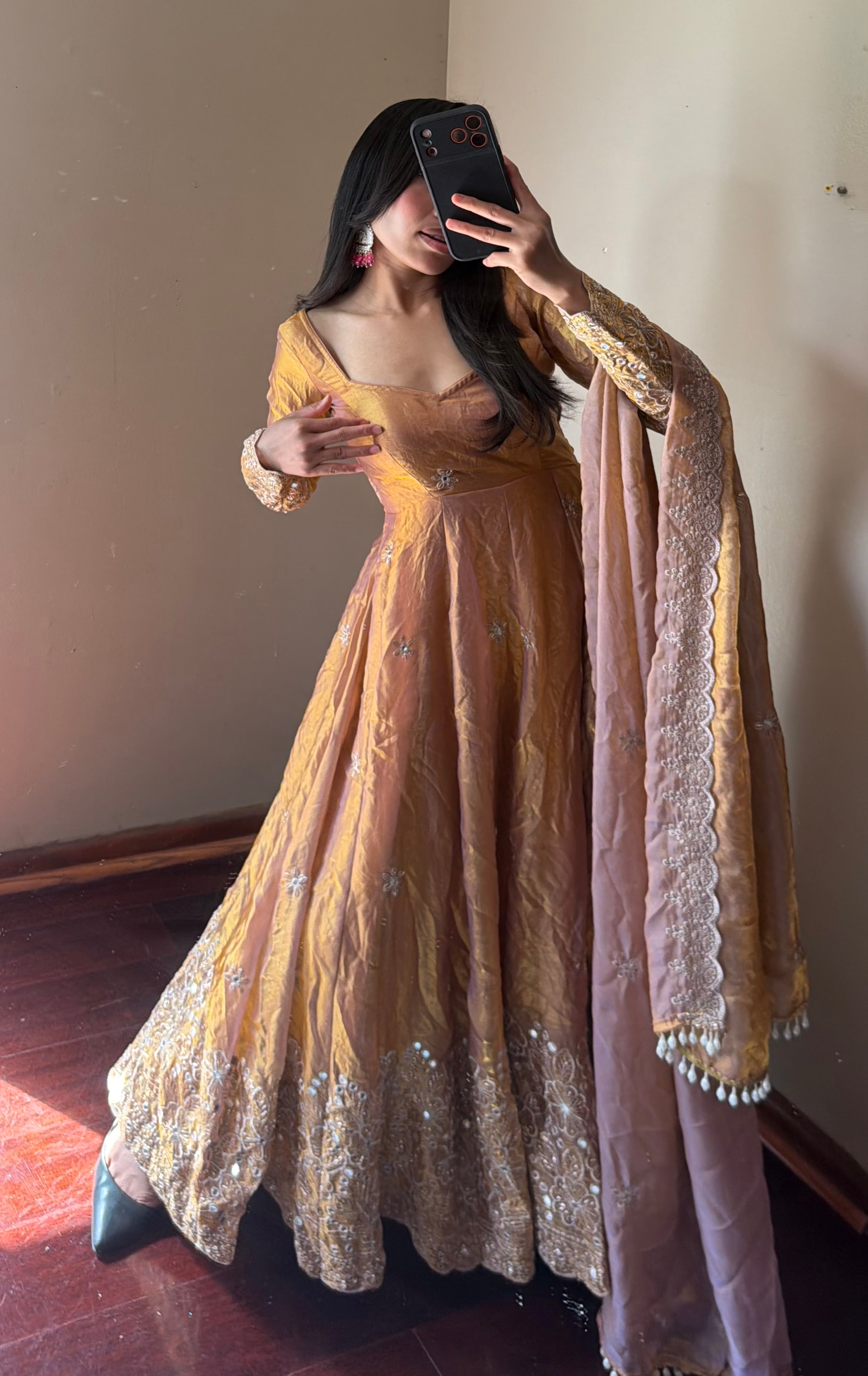 Fendi silk Anarkali Set