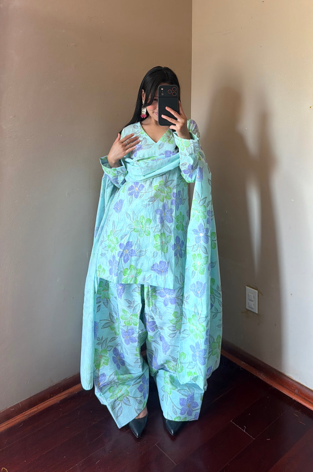BLUE COTTON FARSHI SALWAR SET