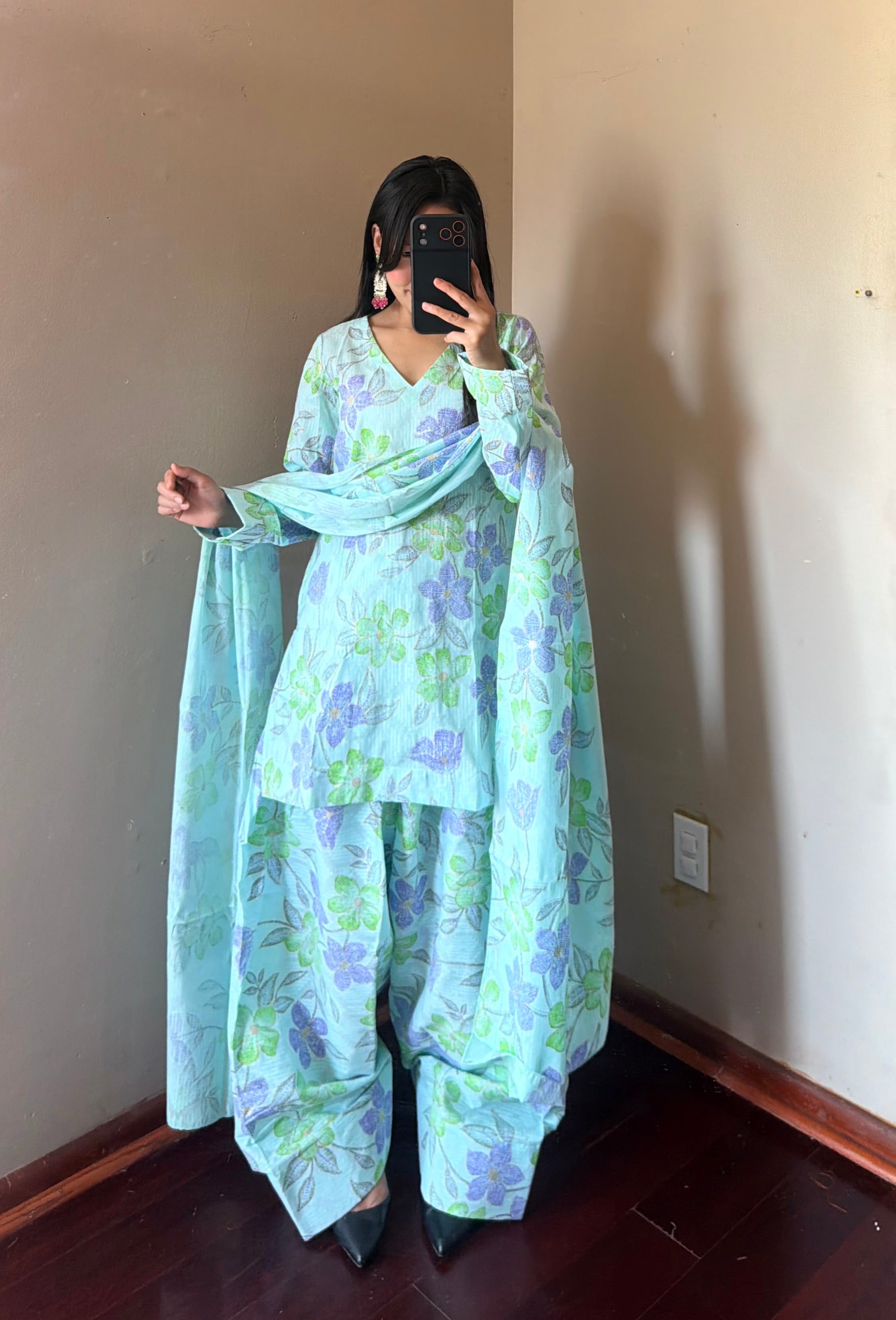 BLUE COTTON FARSHI SALWAR SET
