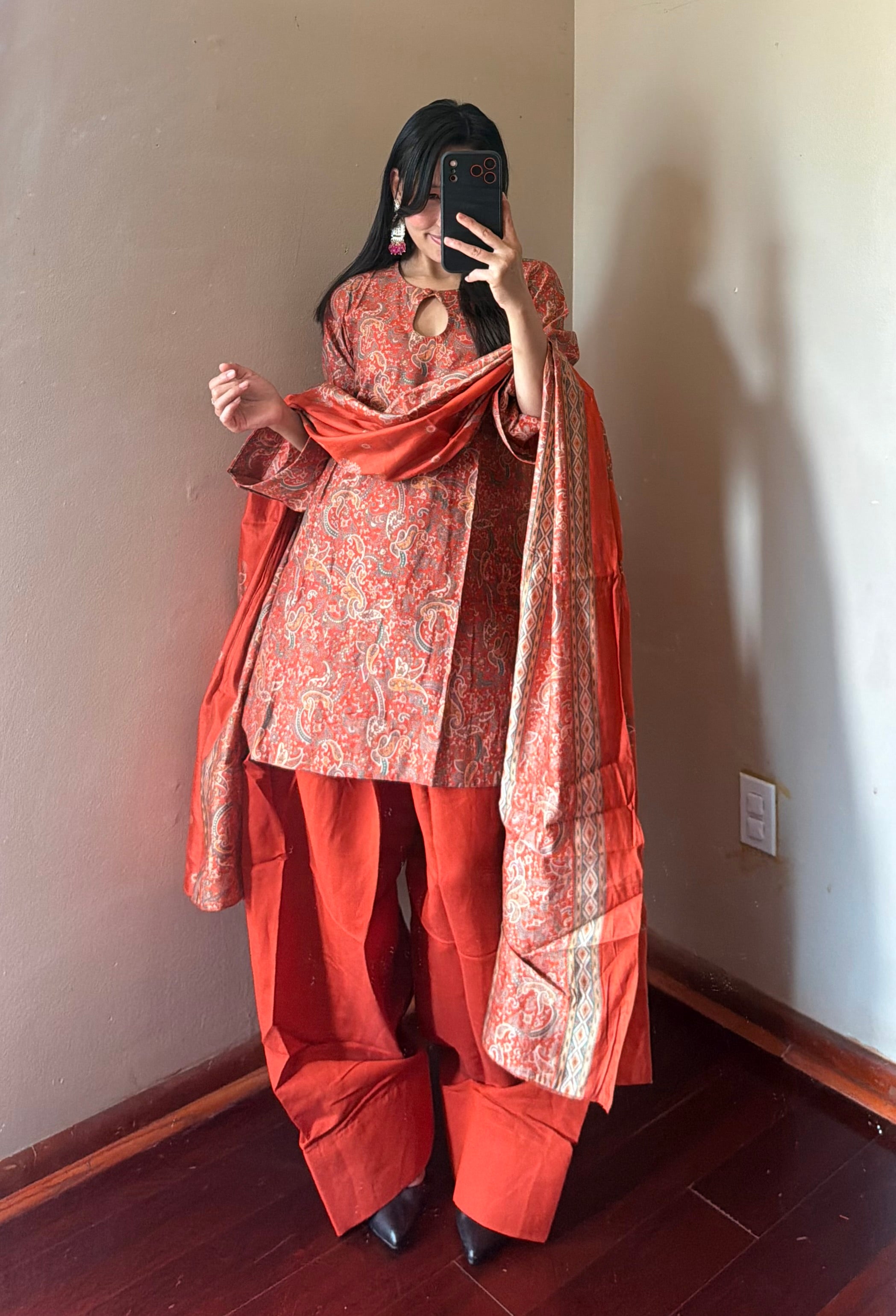 RUST MUSLIN FARSHI SALWAR SET