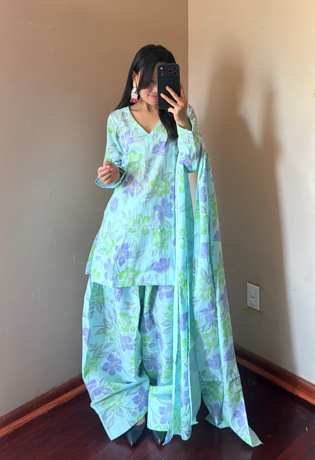 BLUE COTTON FARSHI SALWAR SET