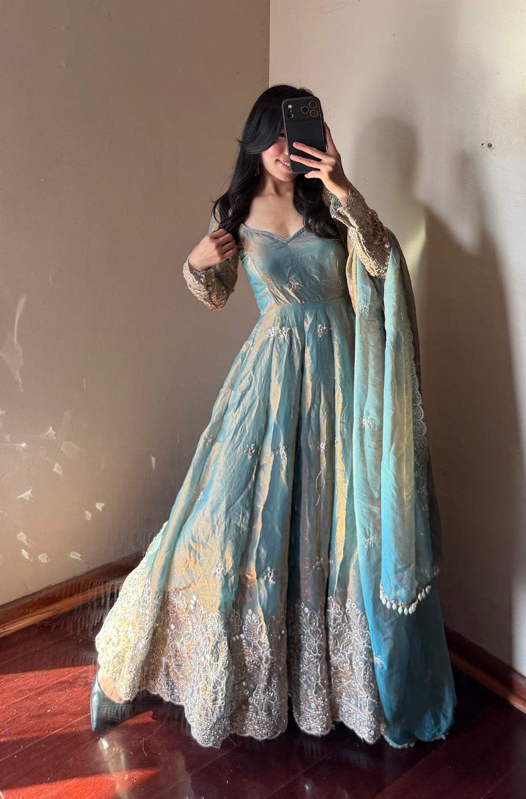 Fendi silk Anarkali set