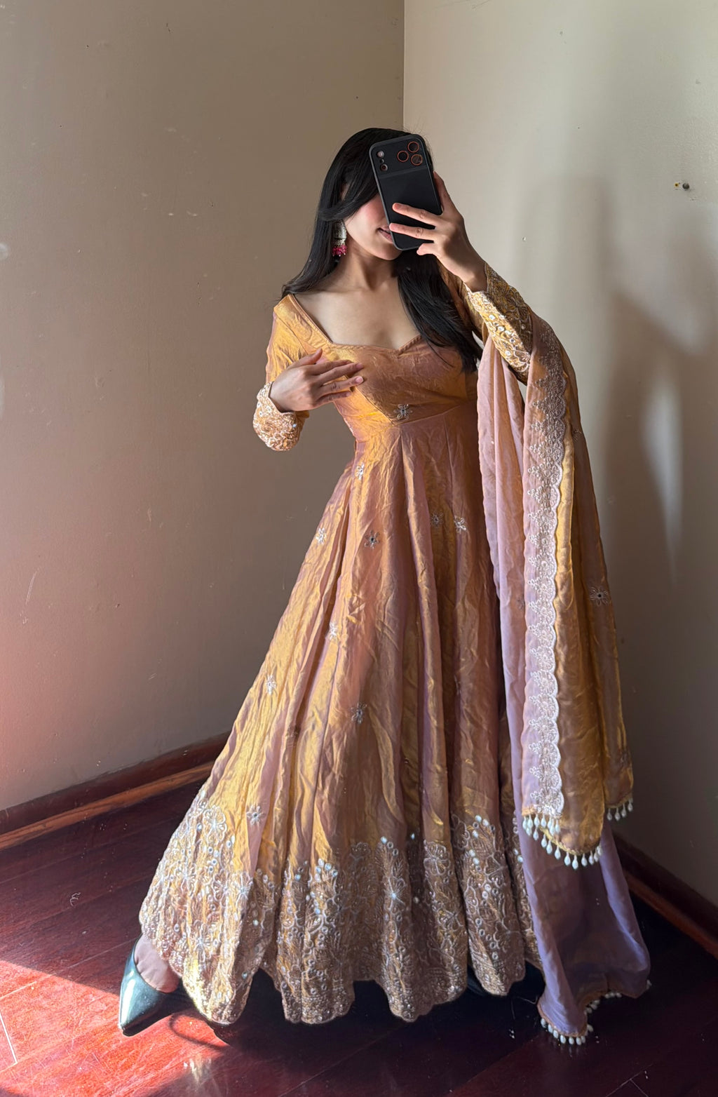 Fendi silk Anarkali Set