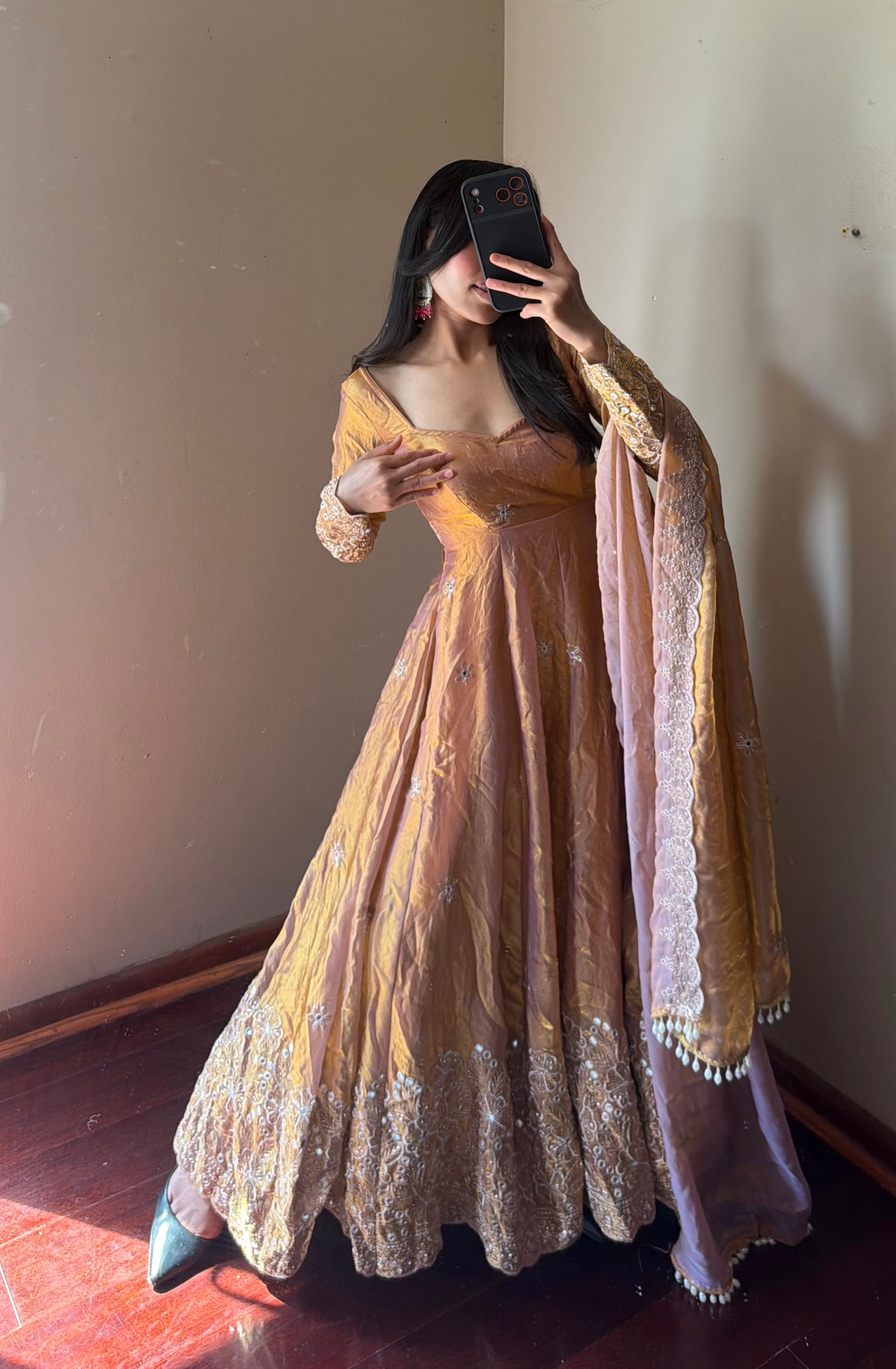 Fendi silk Anarkali Set