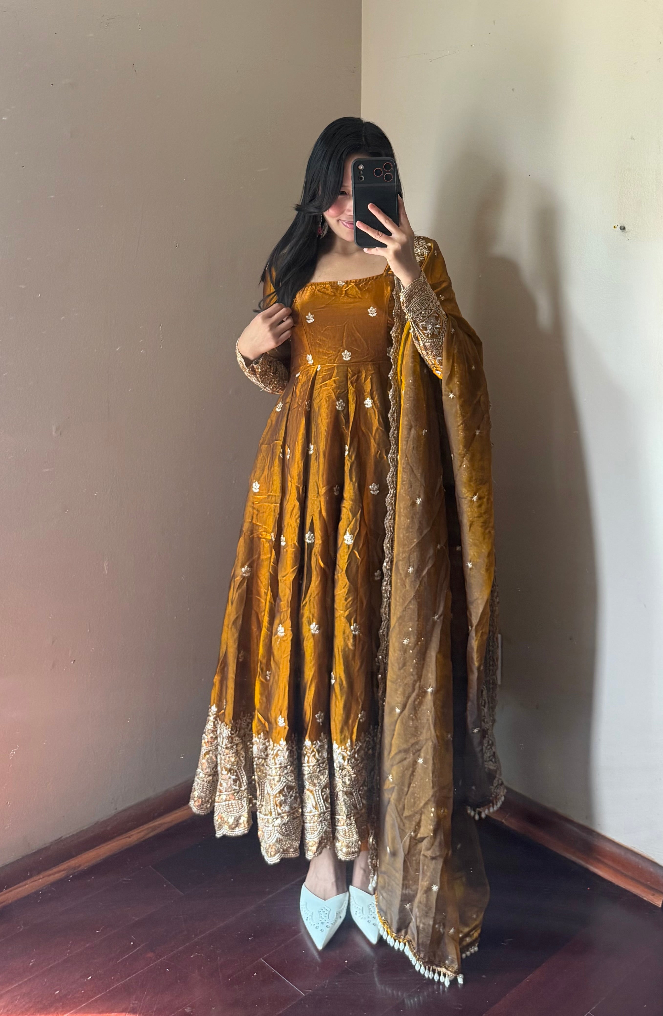 Fendi silk Anarkali set