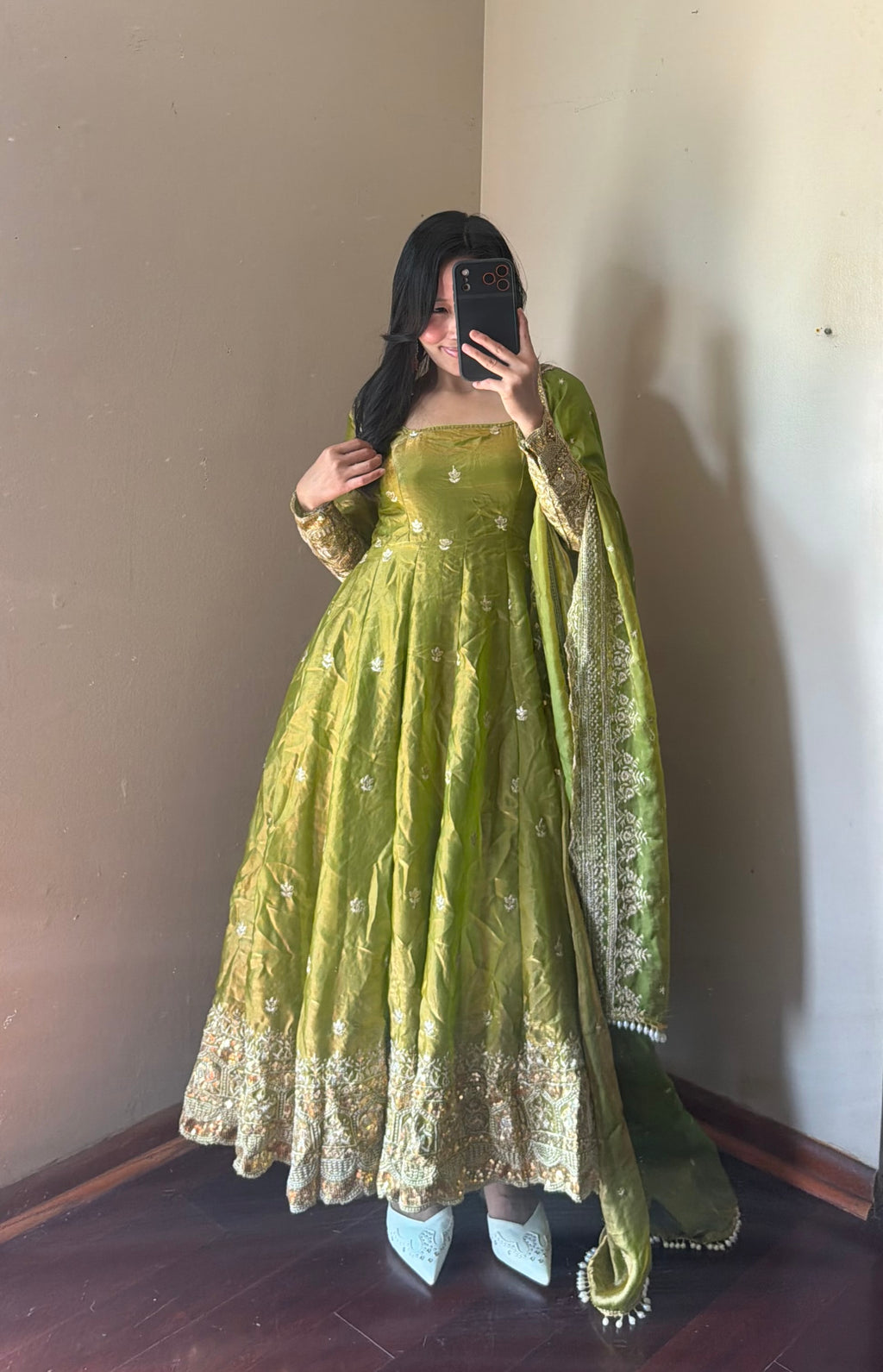 Fendi silk Anarkali set