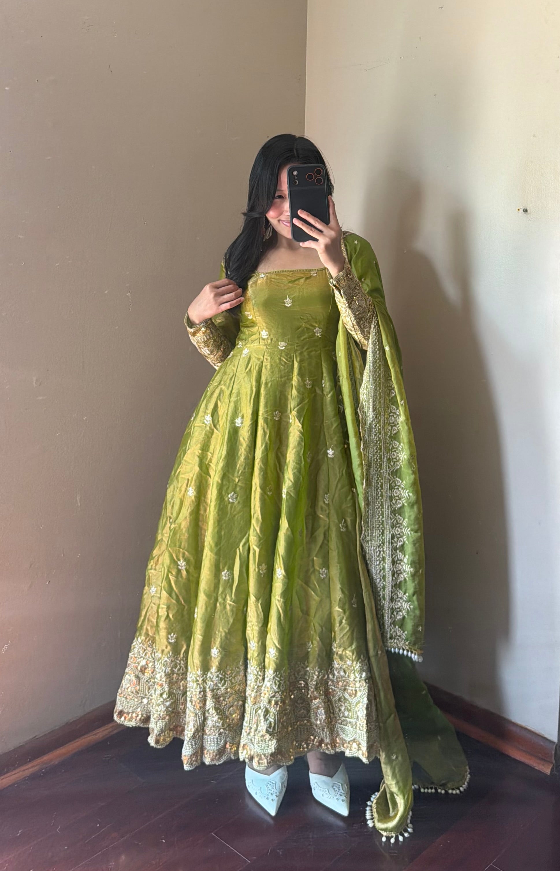 Fendi silk Anarkali set