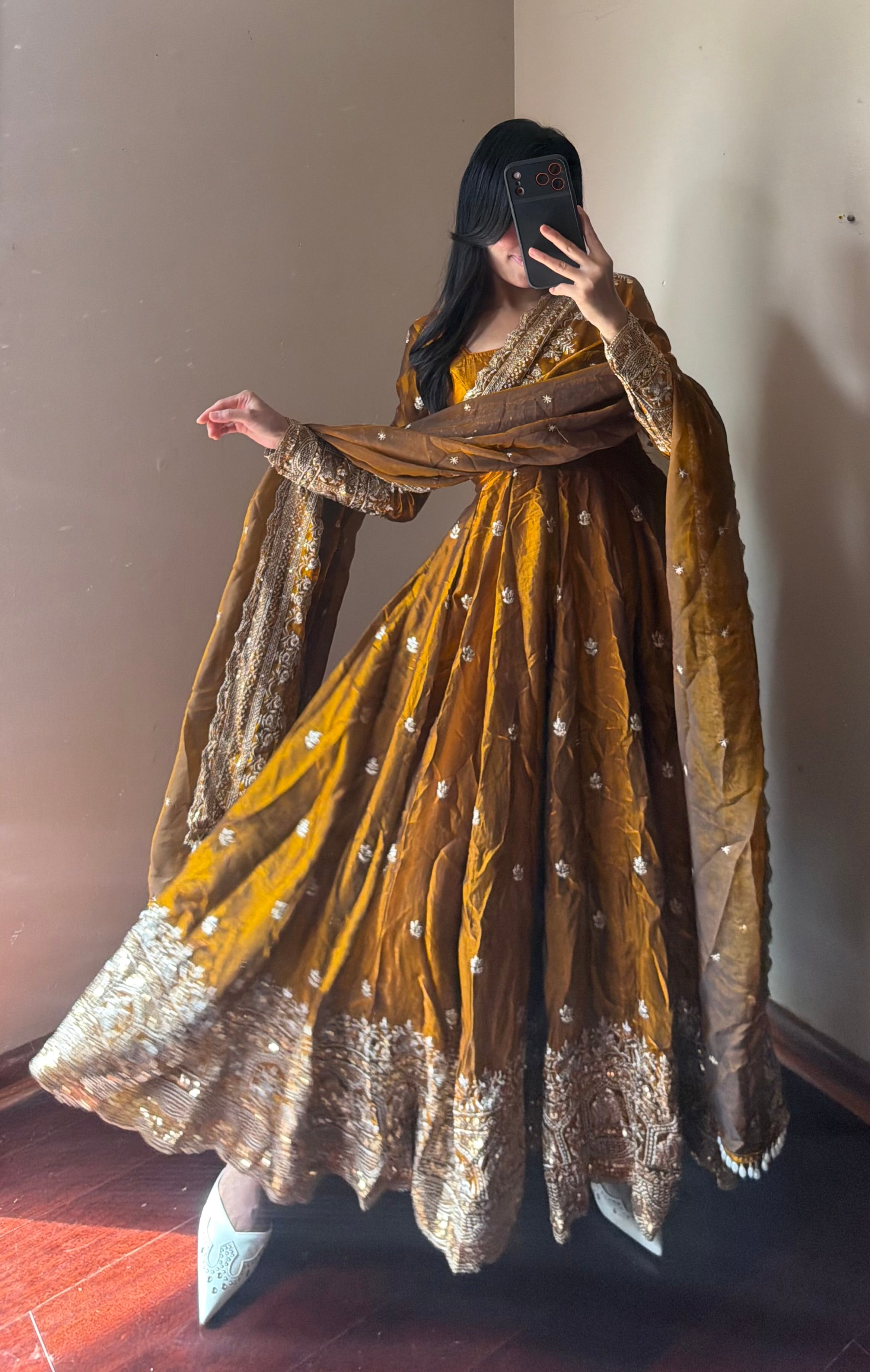 Fendi silk Anarkali set