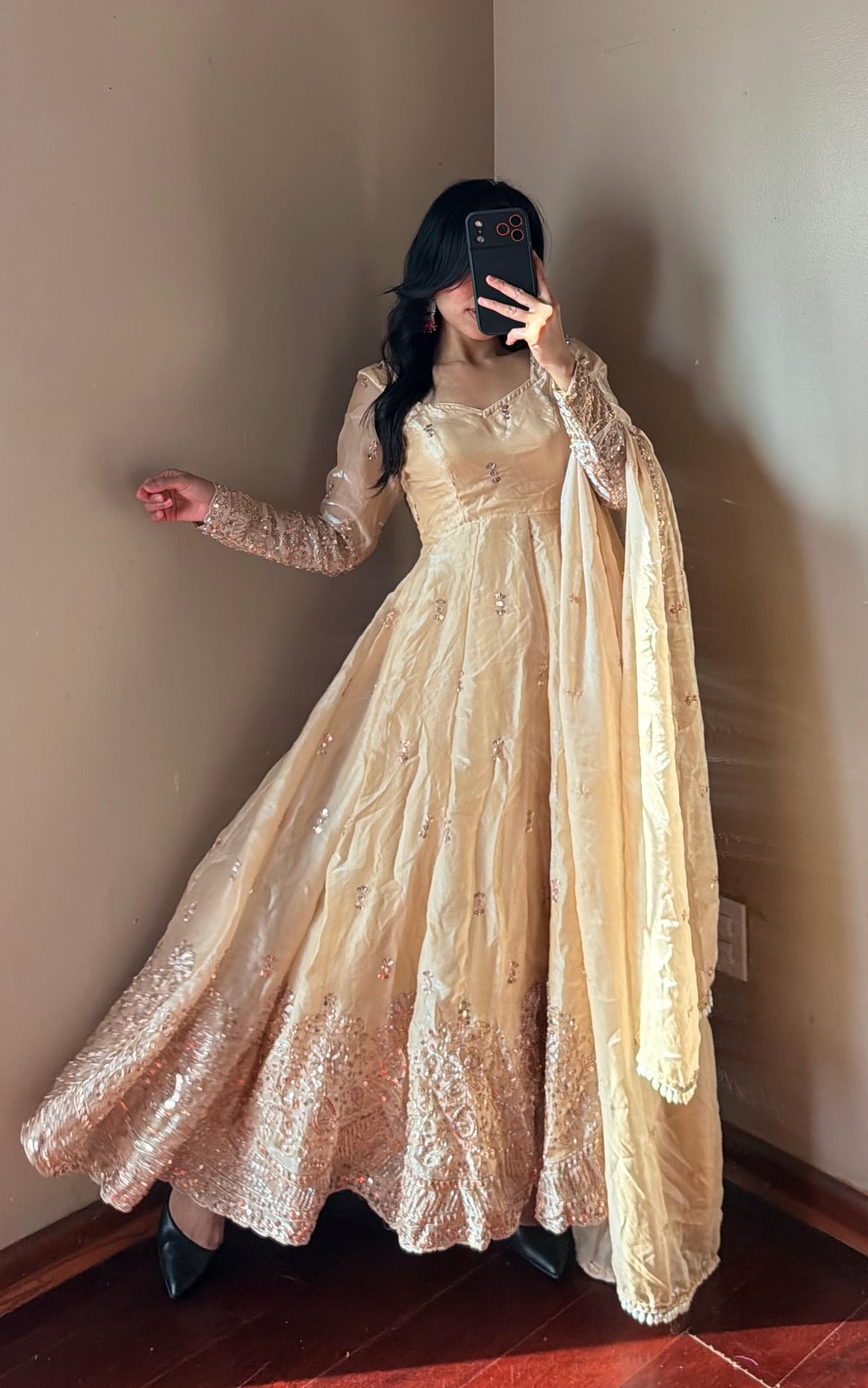 Fendy silk embroidered Anarkali suit