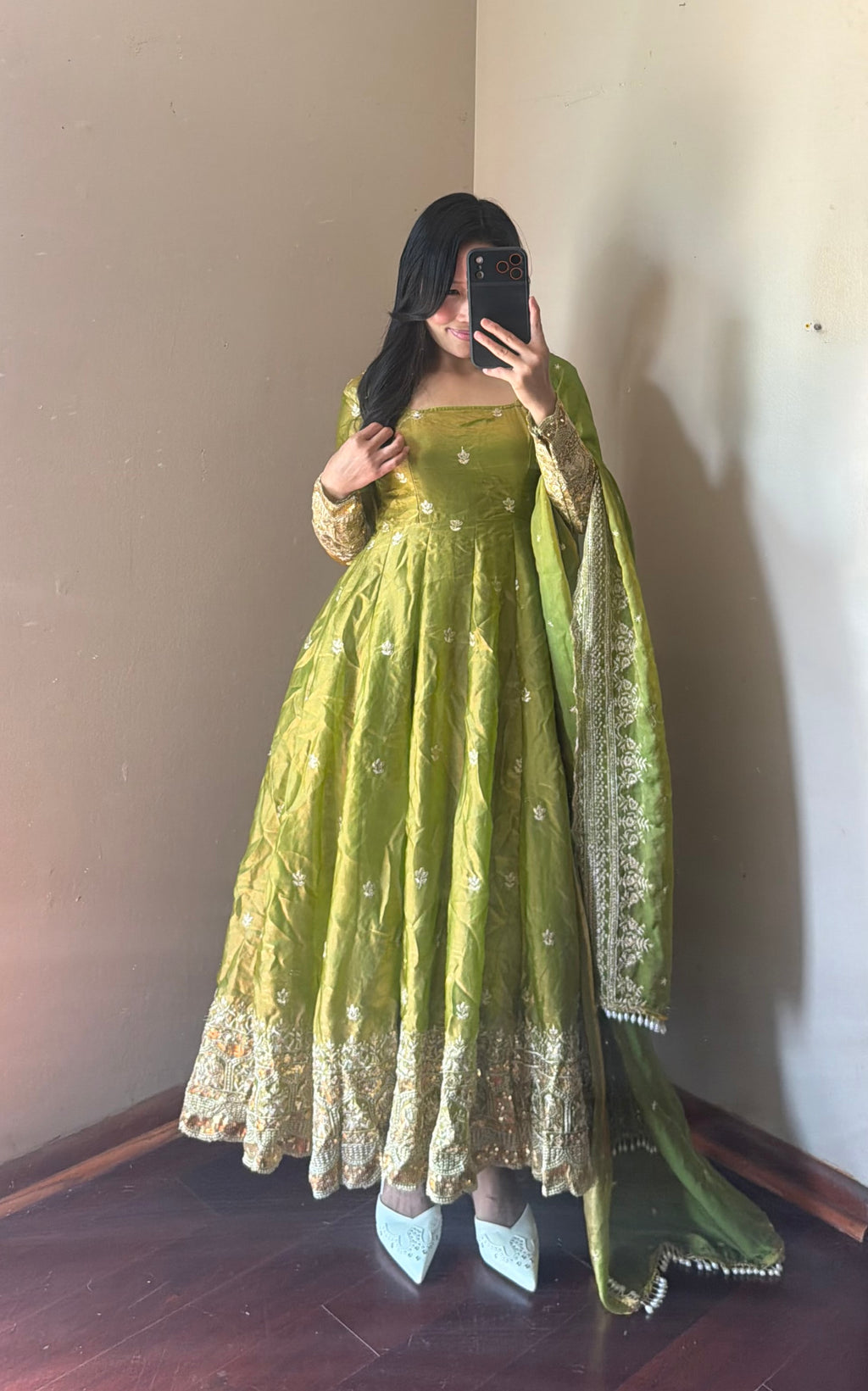 Fendi silk Anarkali set