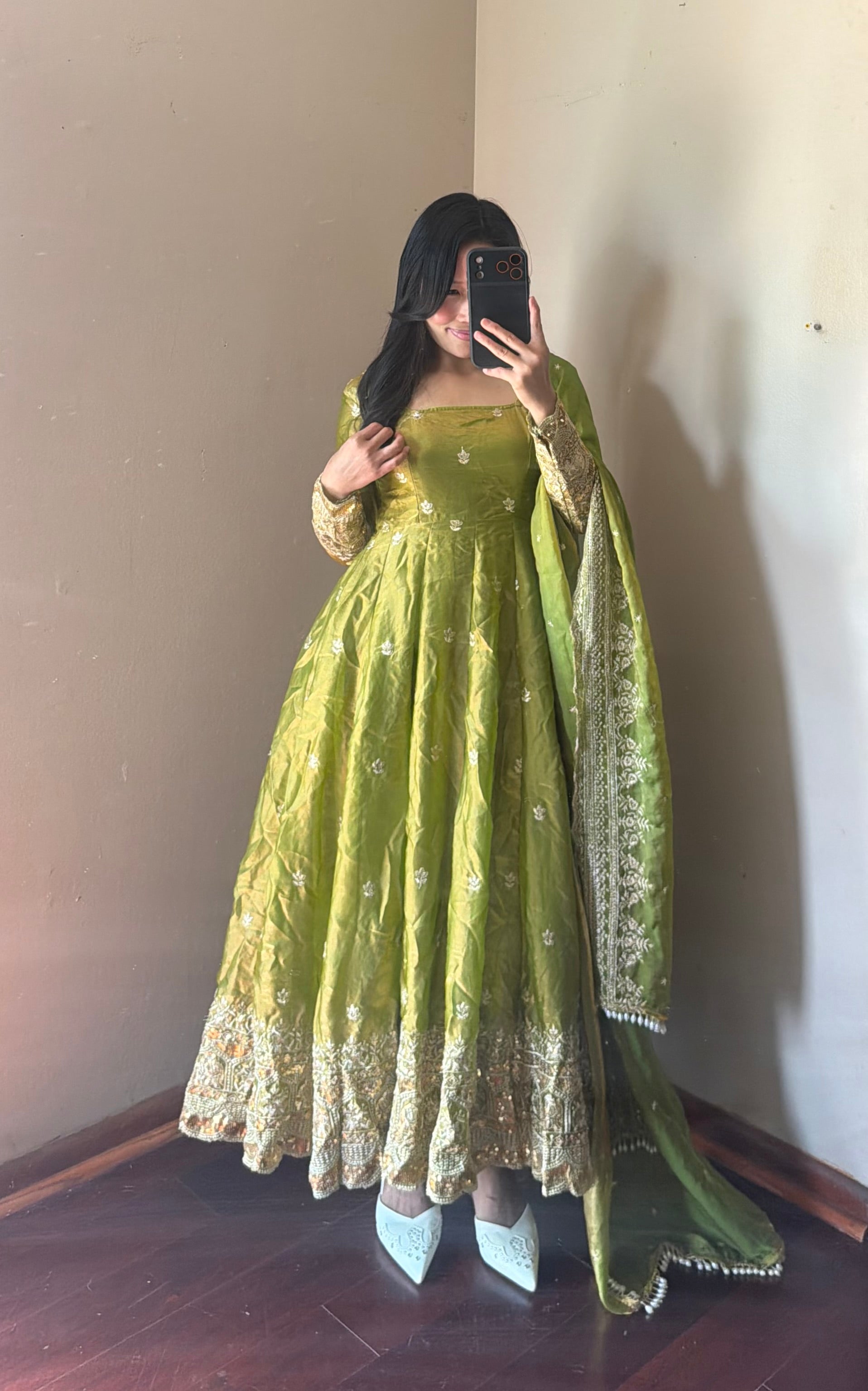 Fendi silk Anarkali set