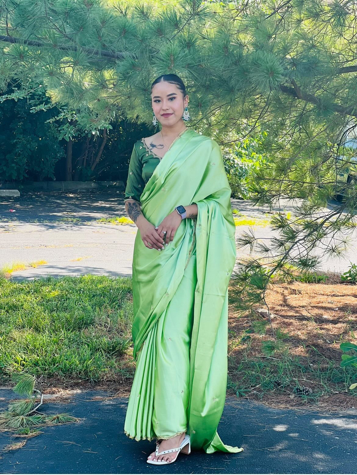The Handwork Satin Saree Set image 0