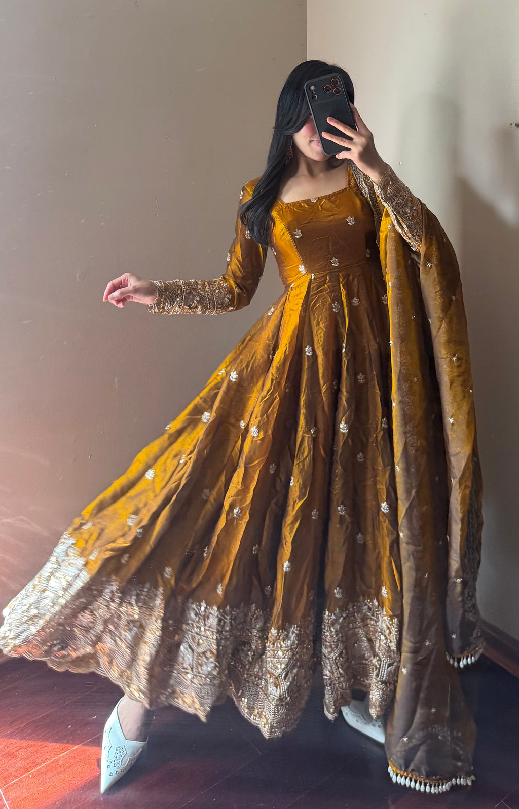 Fendi silk Anarkali set