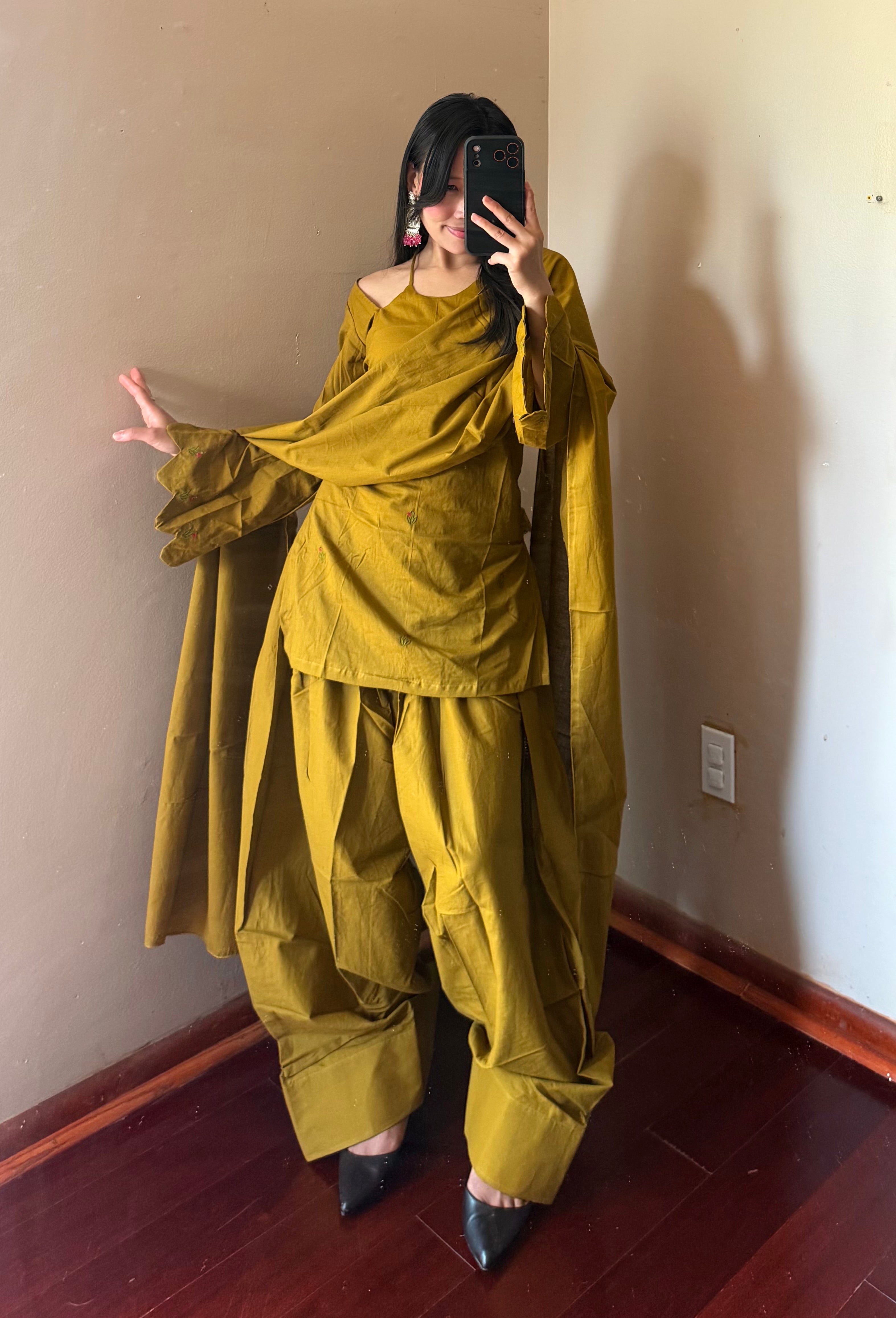 MUSTARD COTTON FARSHI SALWAR SET
