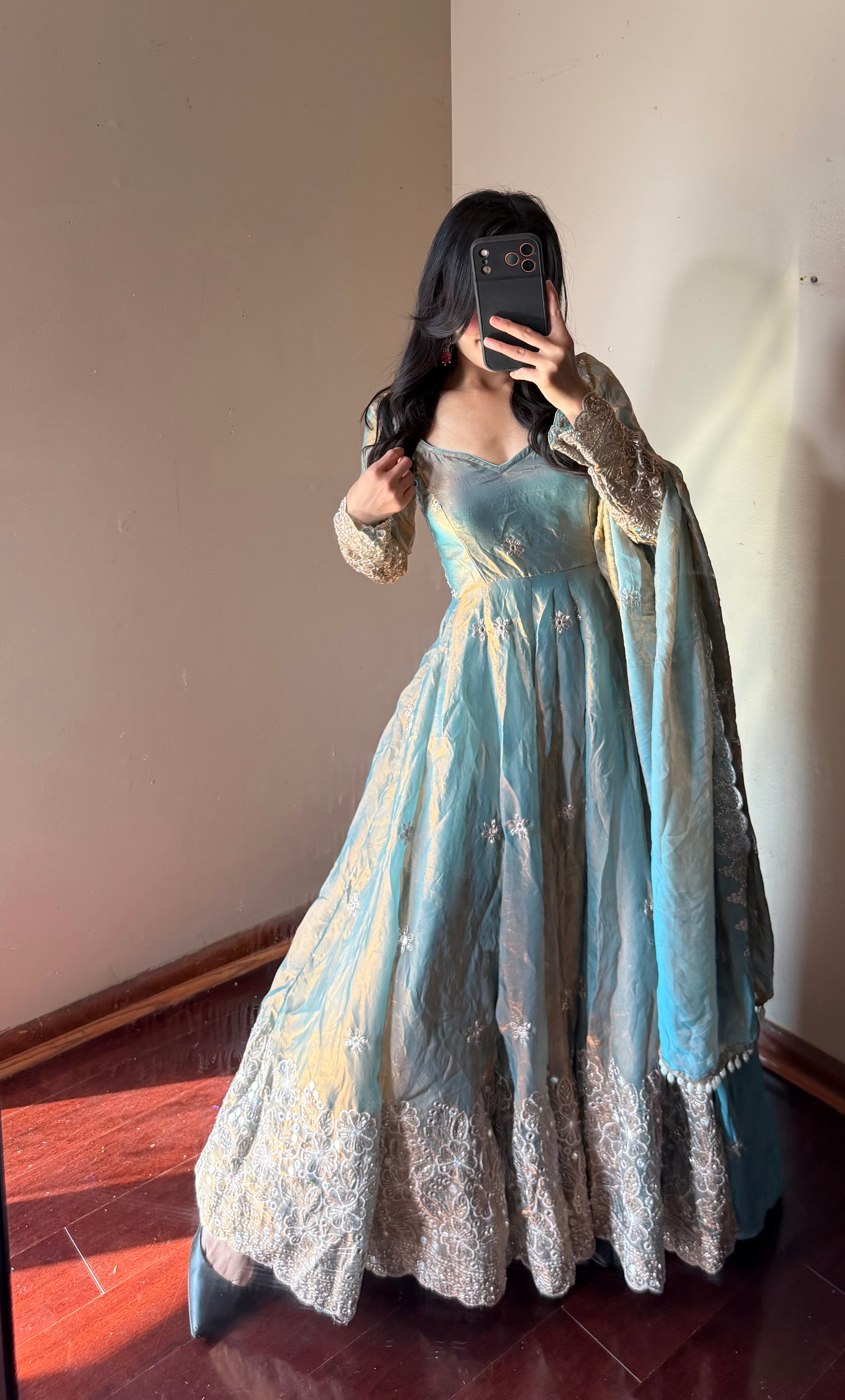 Fendi silk Anarkali set