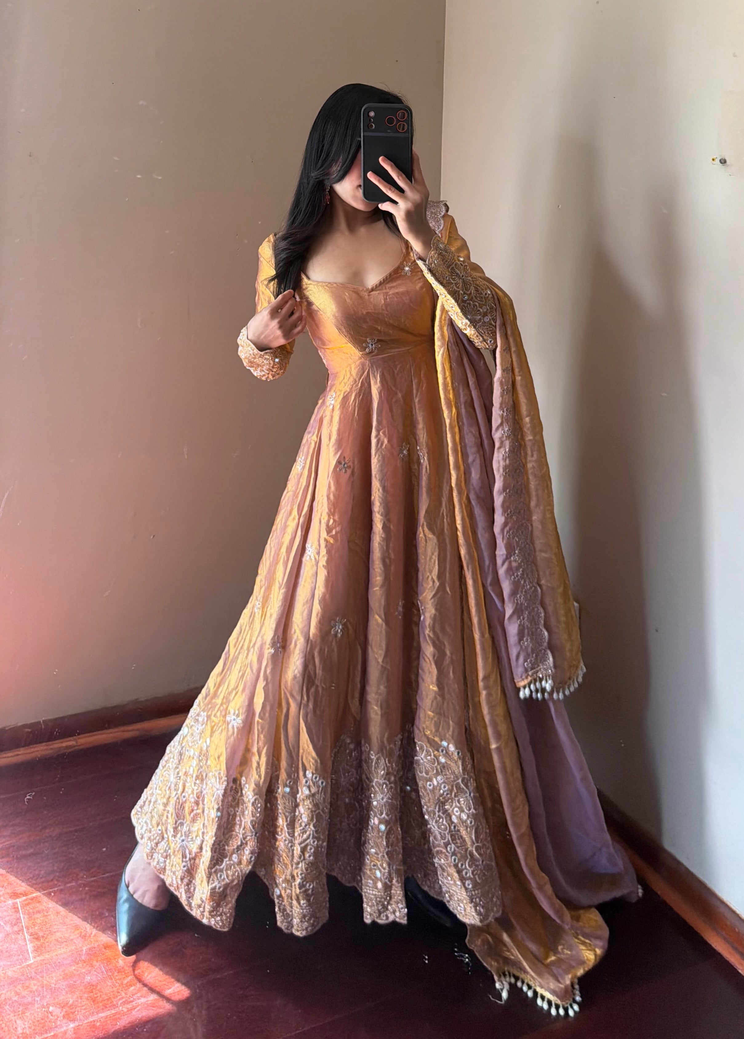Fendi silk Anarkali Set