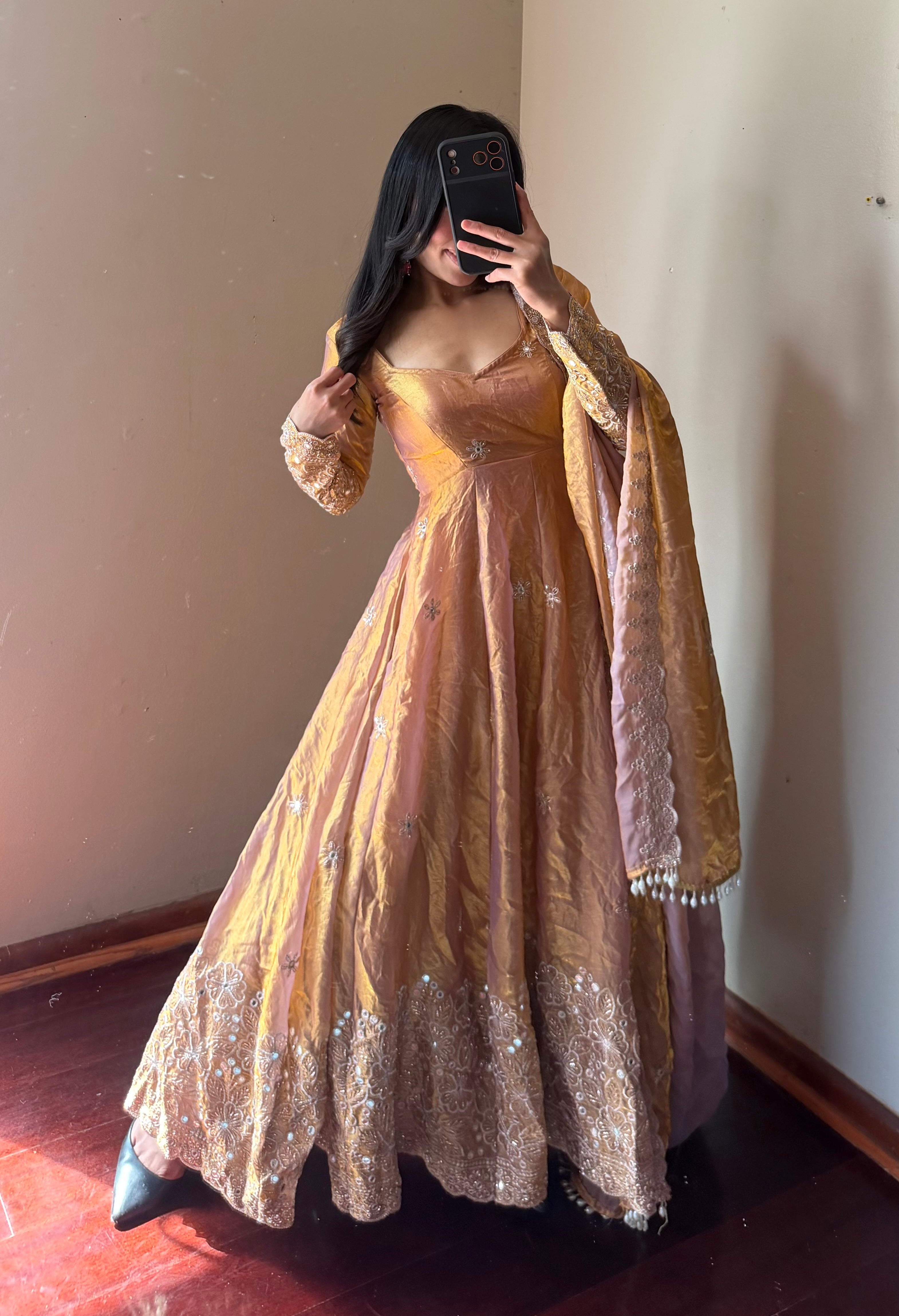 Fendi silk Anarkali Set