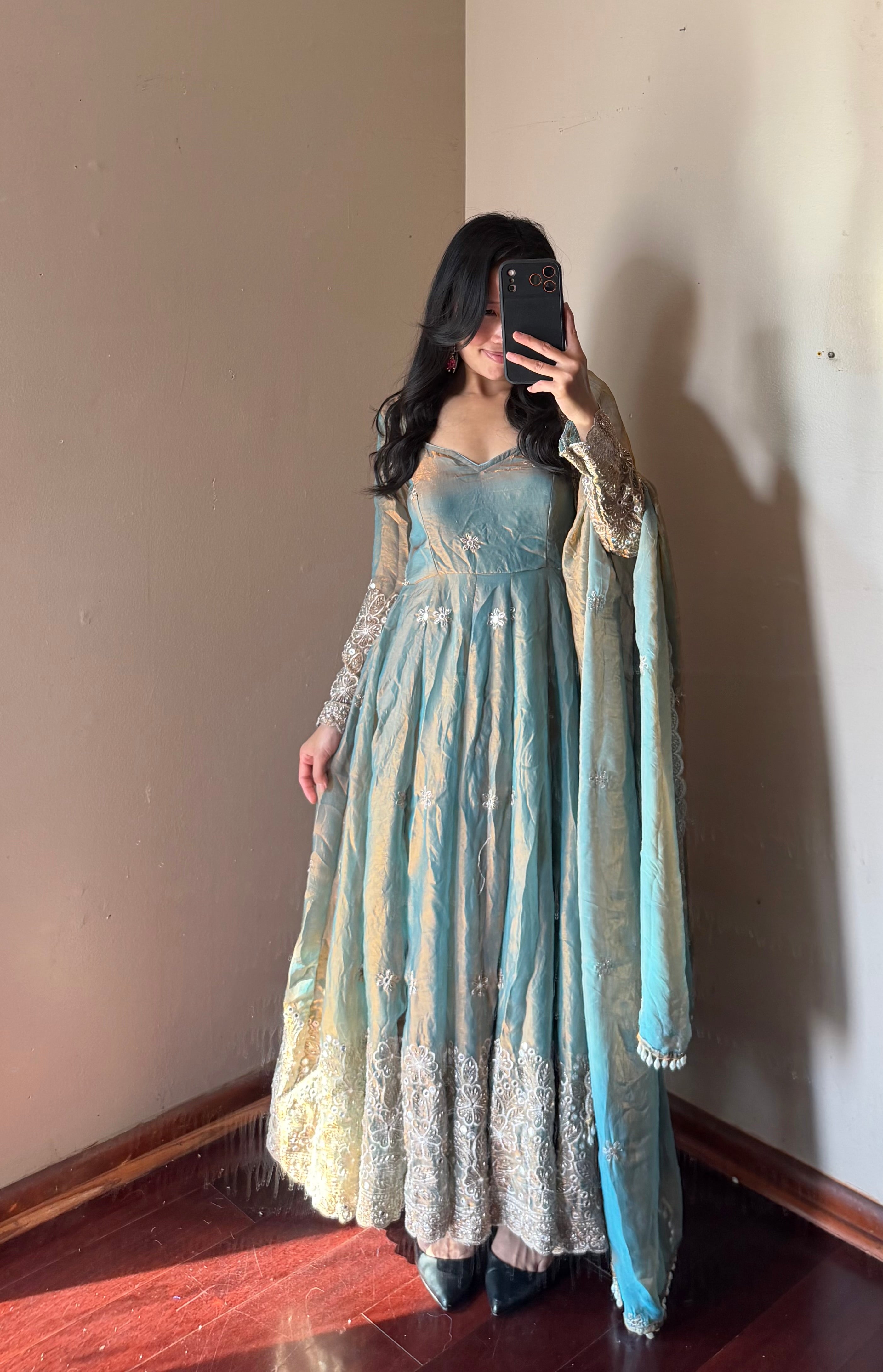 Fendi silk Anarkali set