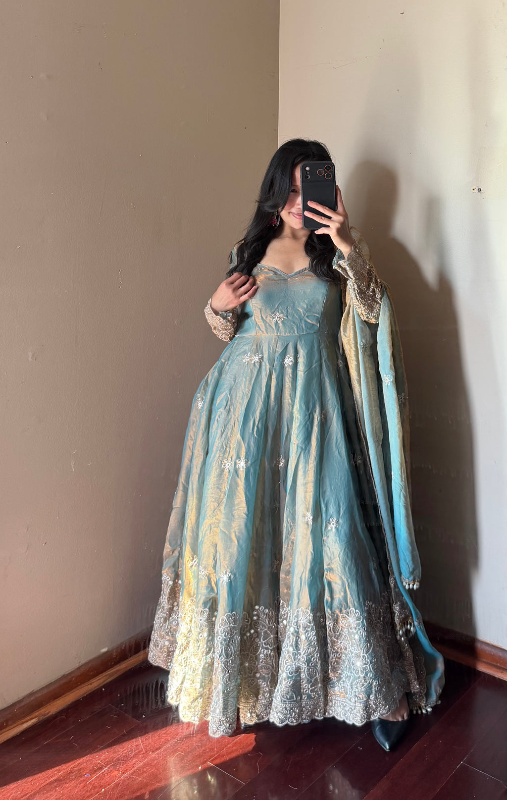 Fendi silk Anarkali set