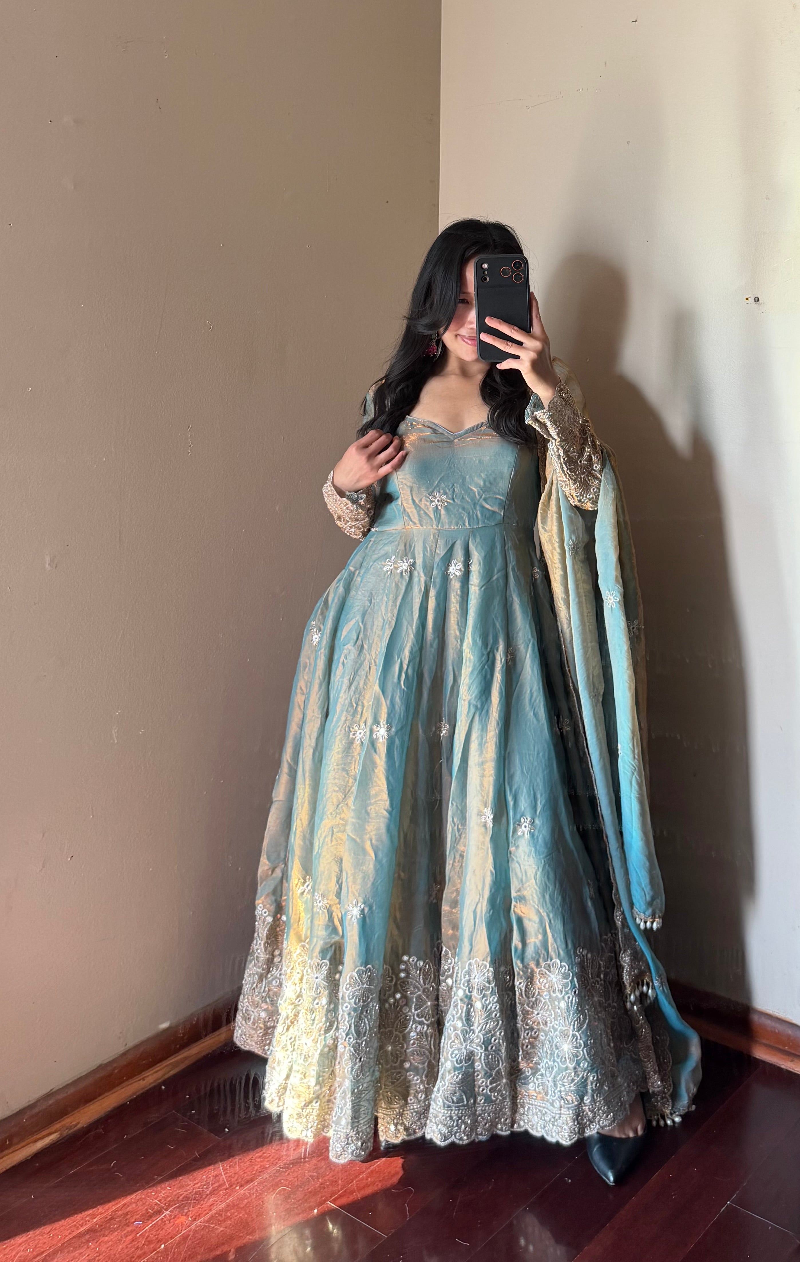 Fendi silk Anarkali set