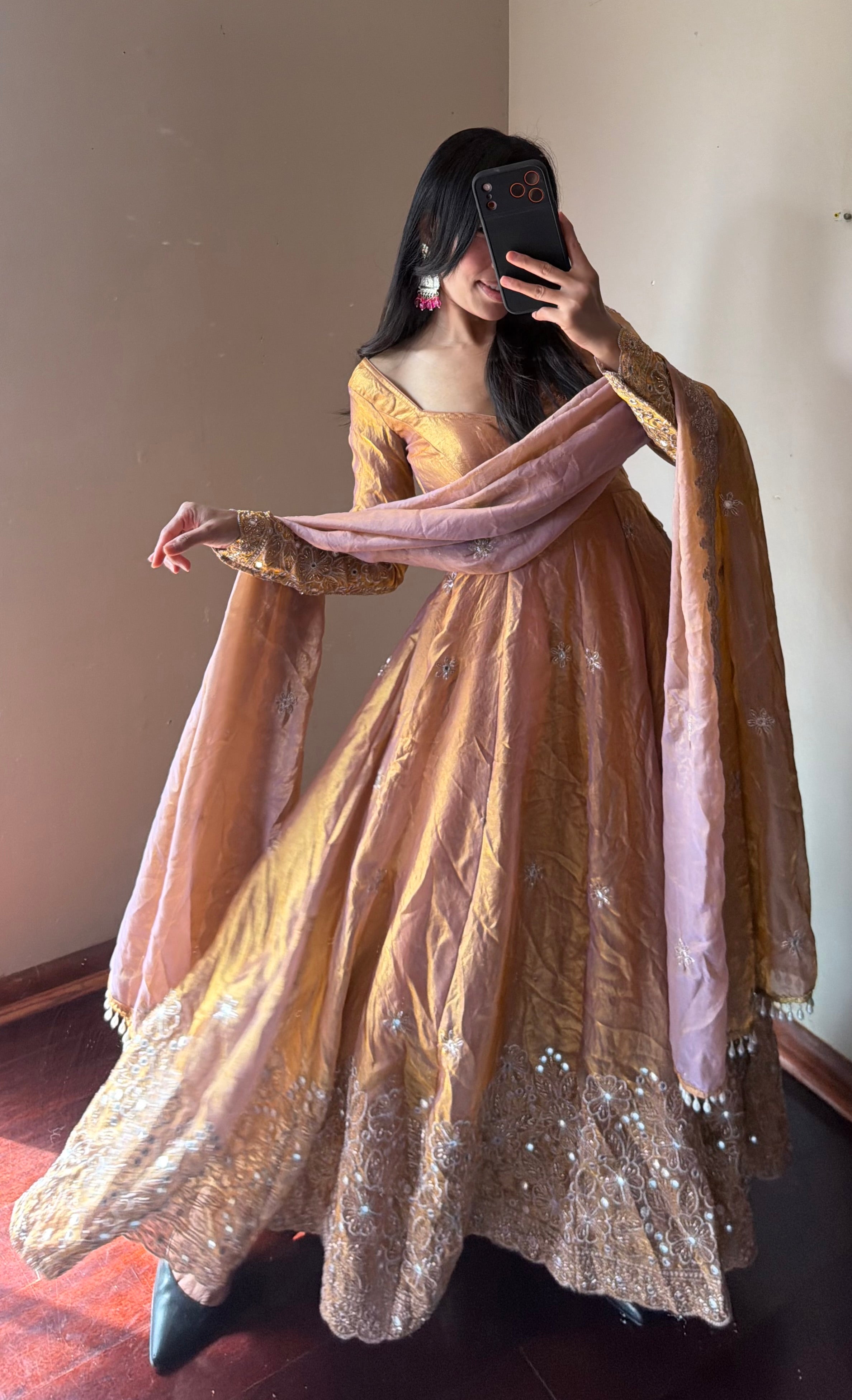 Fendi silk Anarkali Set