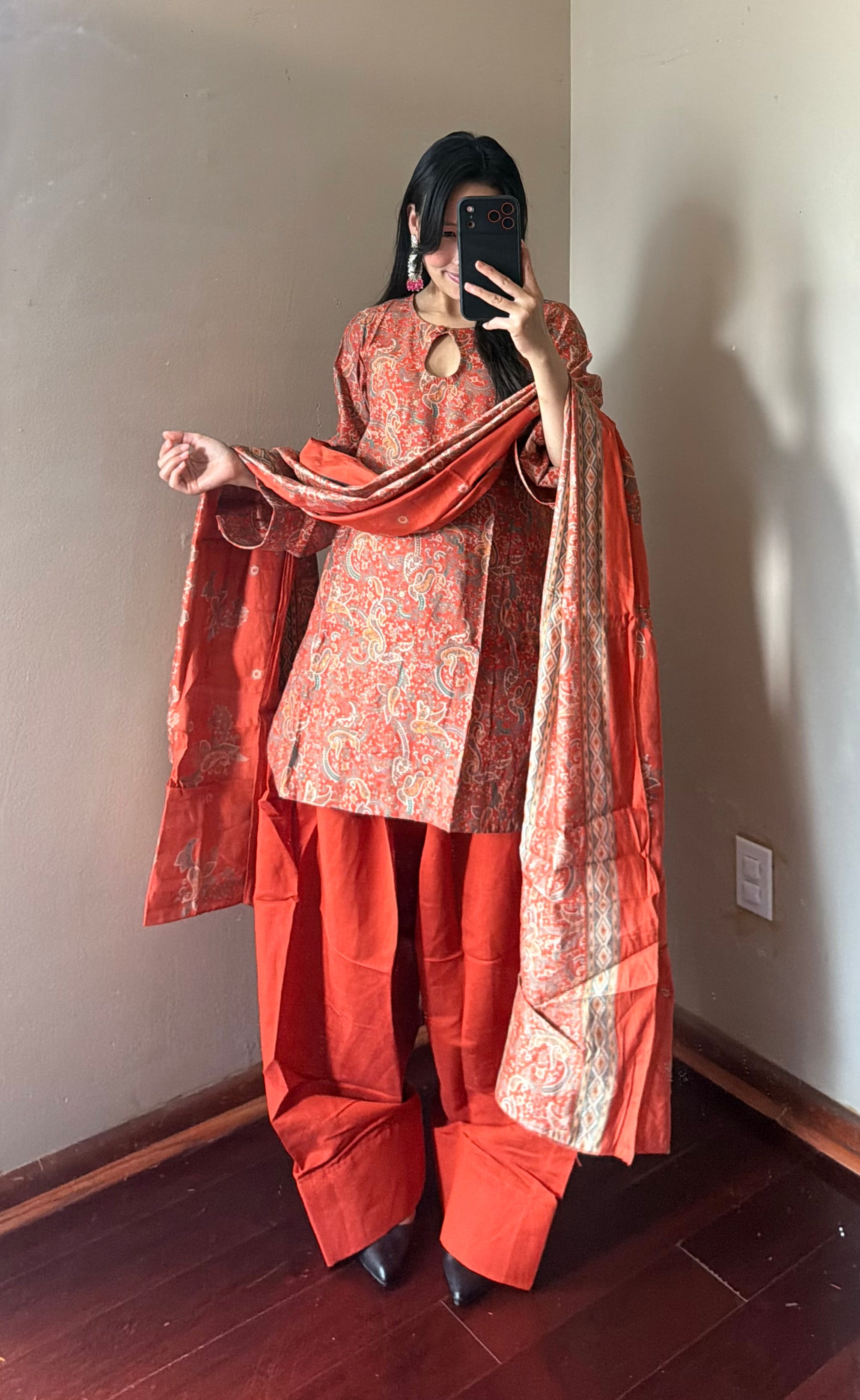 RUST MUSLIN FARSHI SALWAR SET