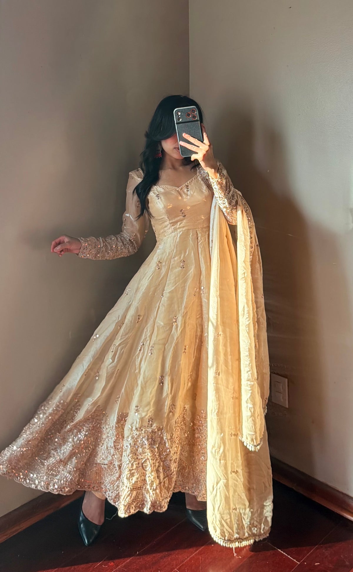 Fendy silk embroidered Anarkali suit