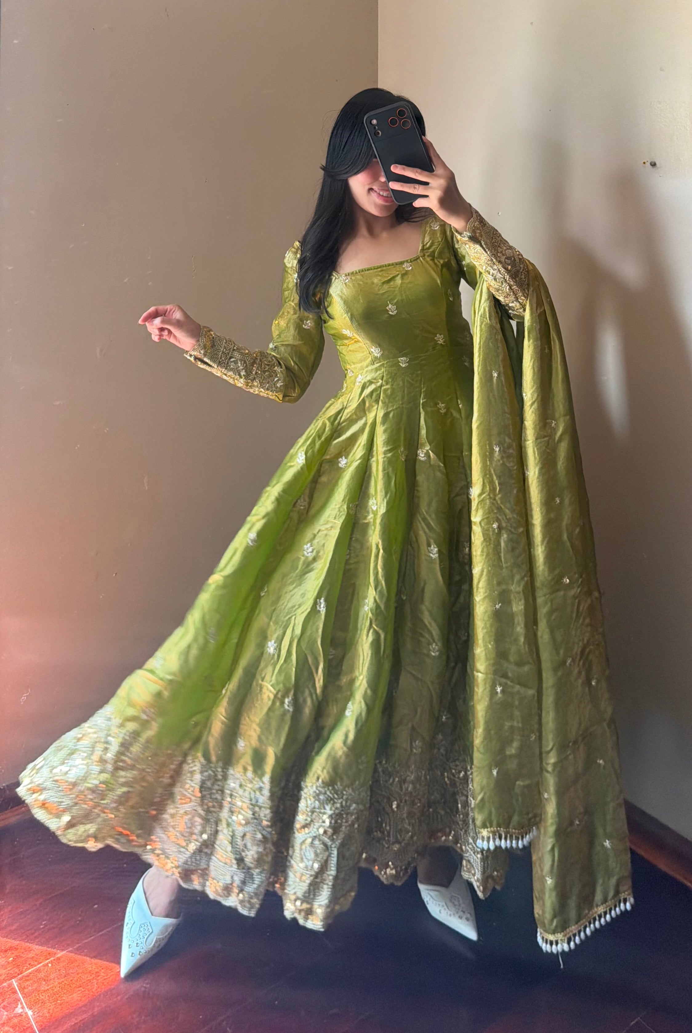 Fendi silk Anarkali set