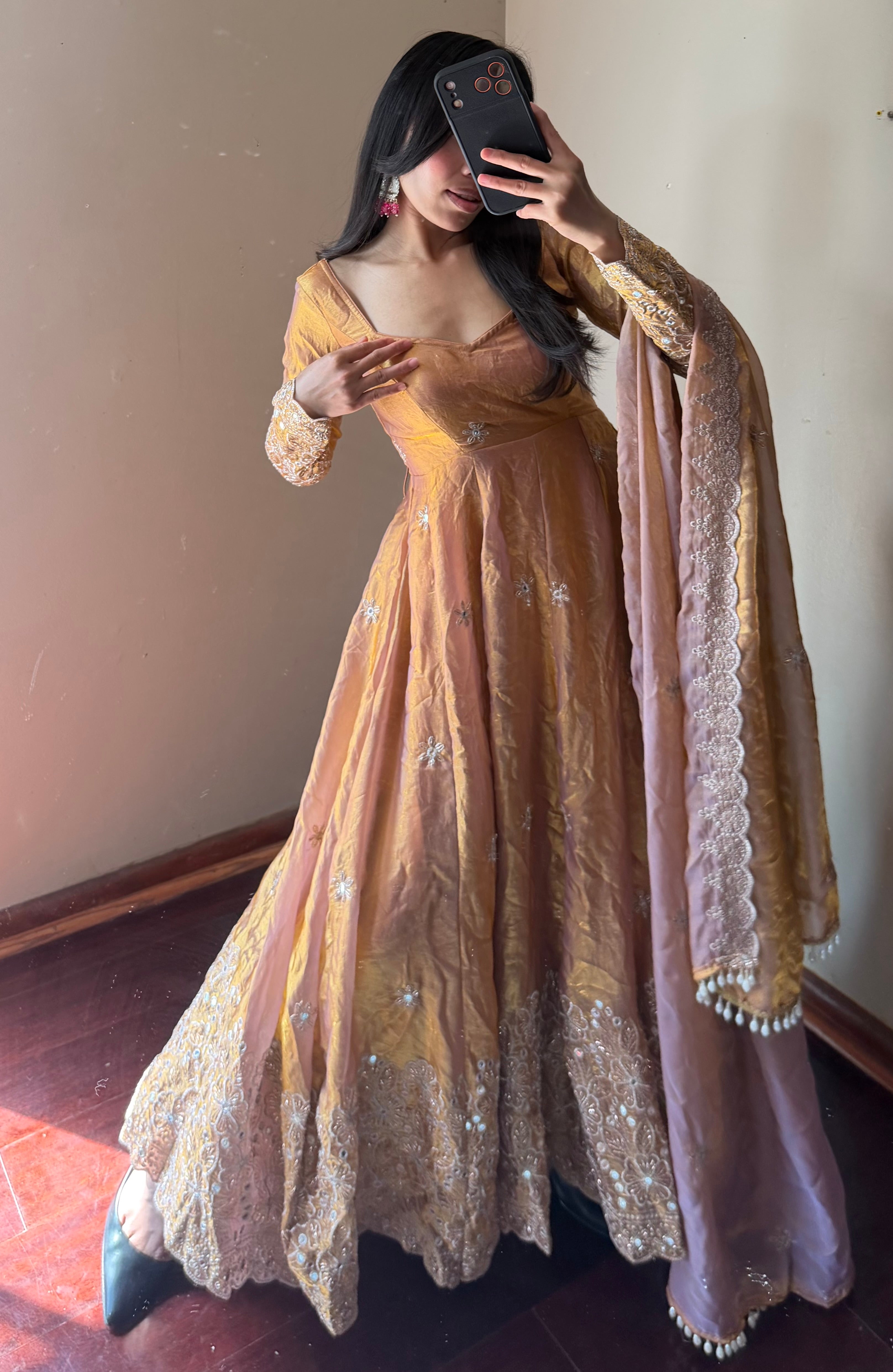 Fendi silk Anarkali Set