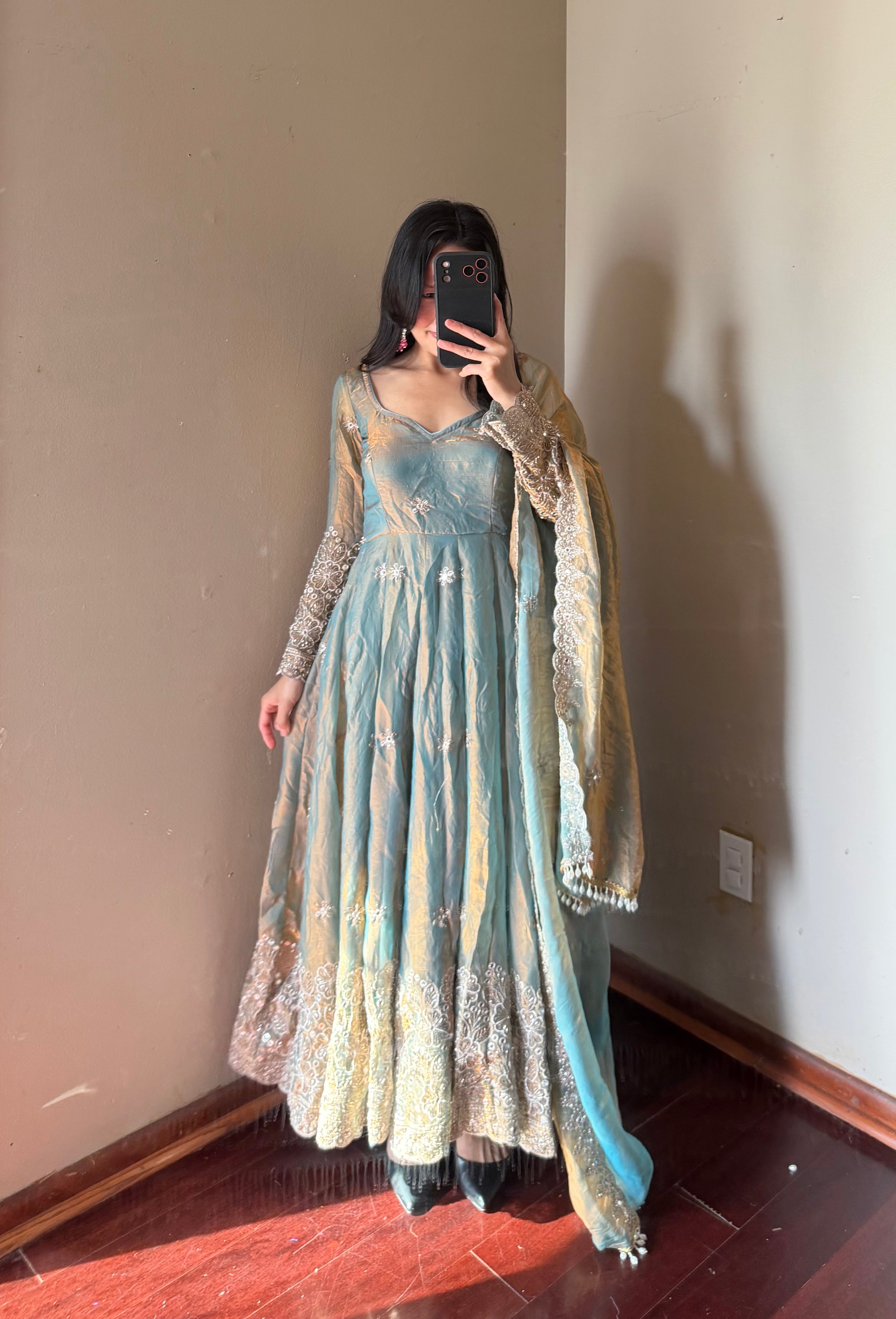 Fendi silk Anarkali set