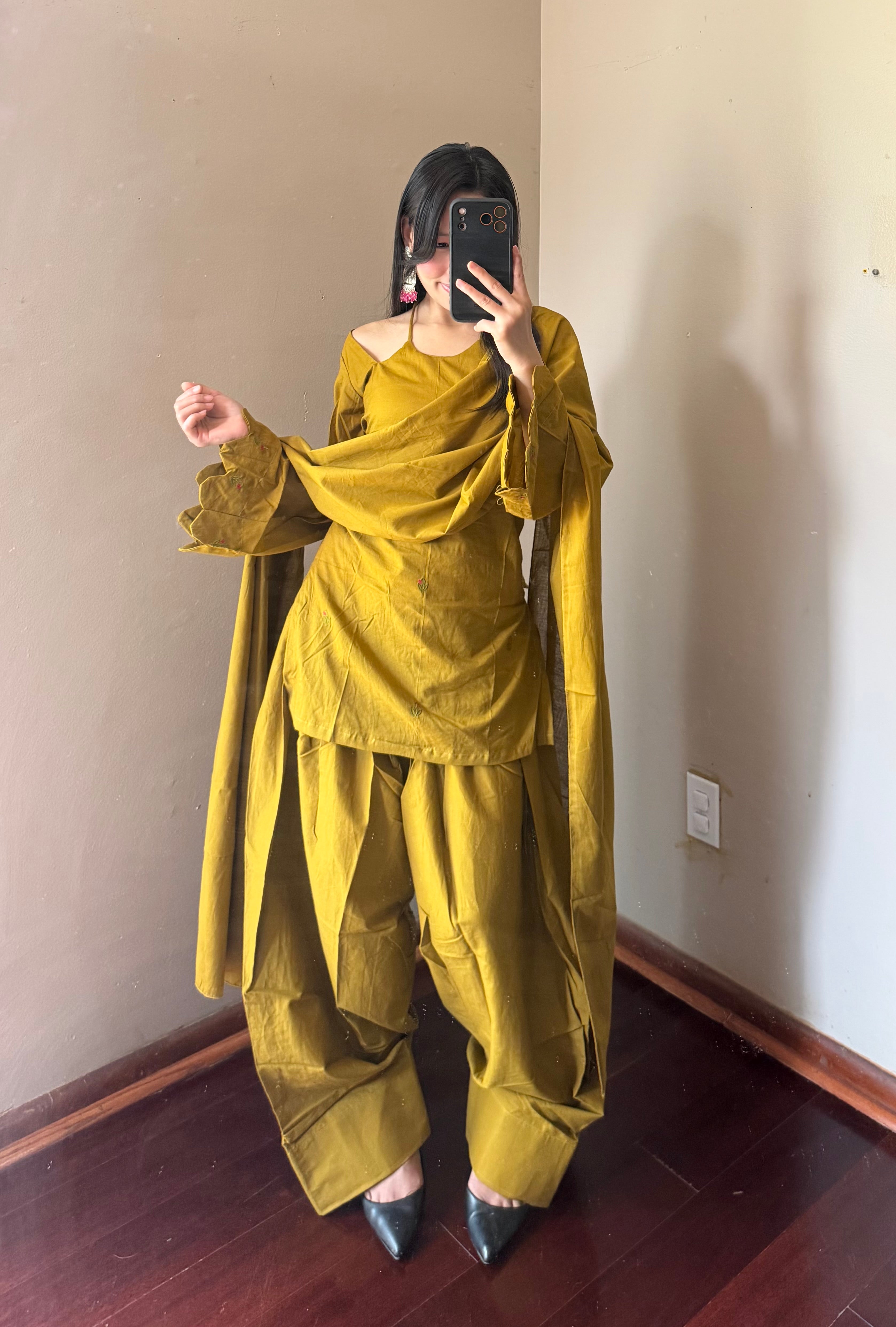 MUSTARD COTTON FARSHI SALWAR SET