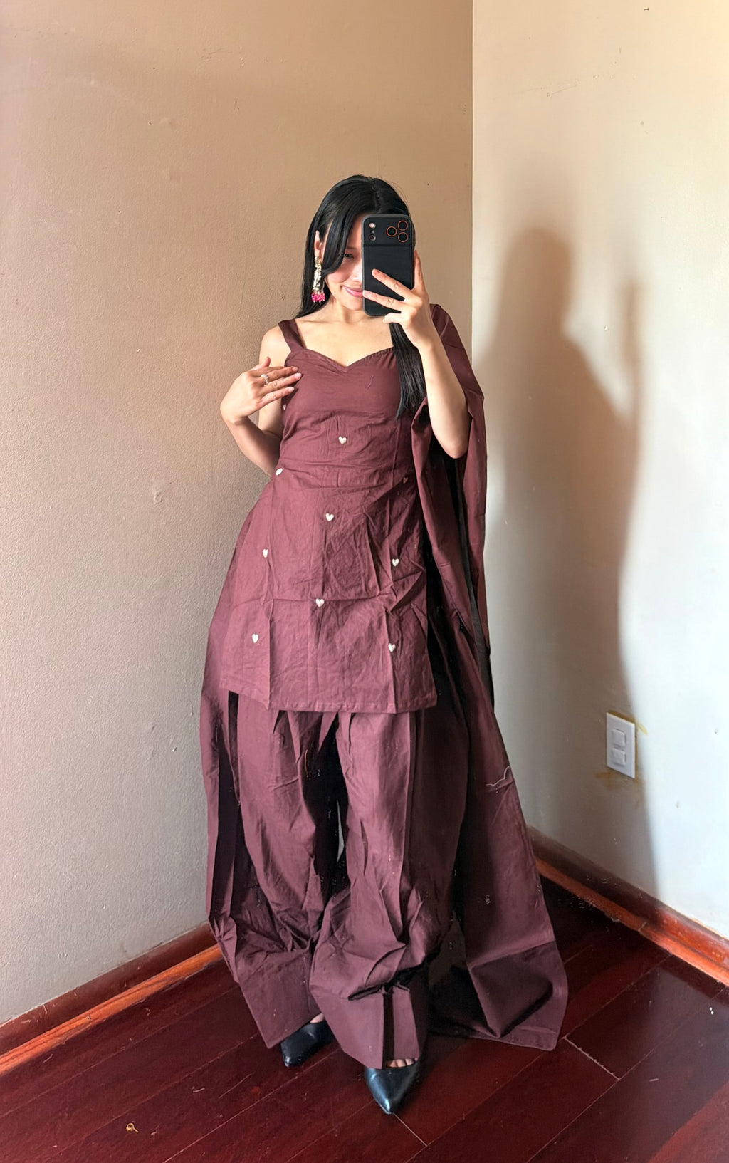 BROWN COTTON FARSHI SALWAR SET