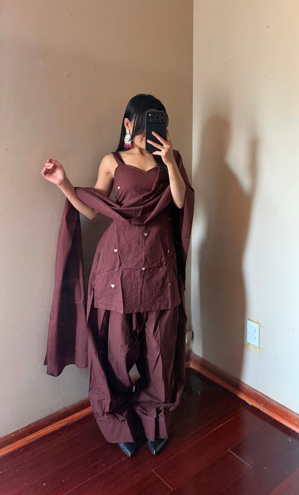 BROWN COTTON FARSHI SALWAR SET