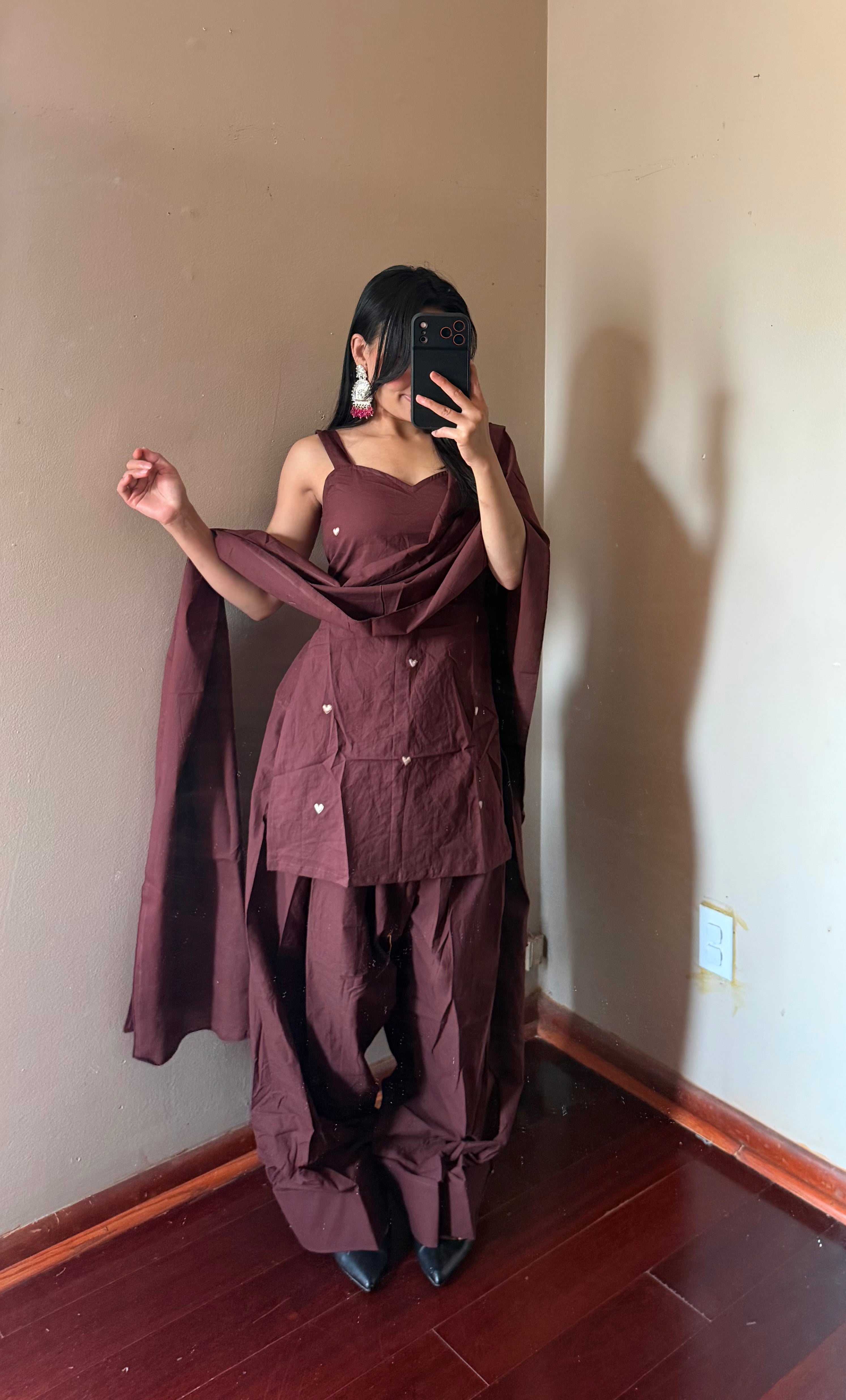 BROWN COTTON FARSHI SALWAR SET