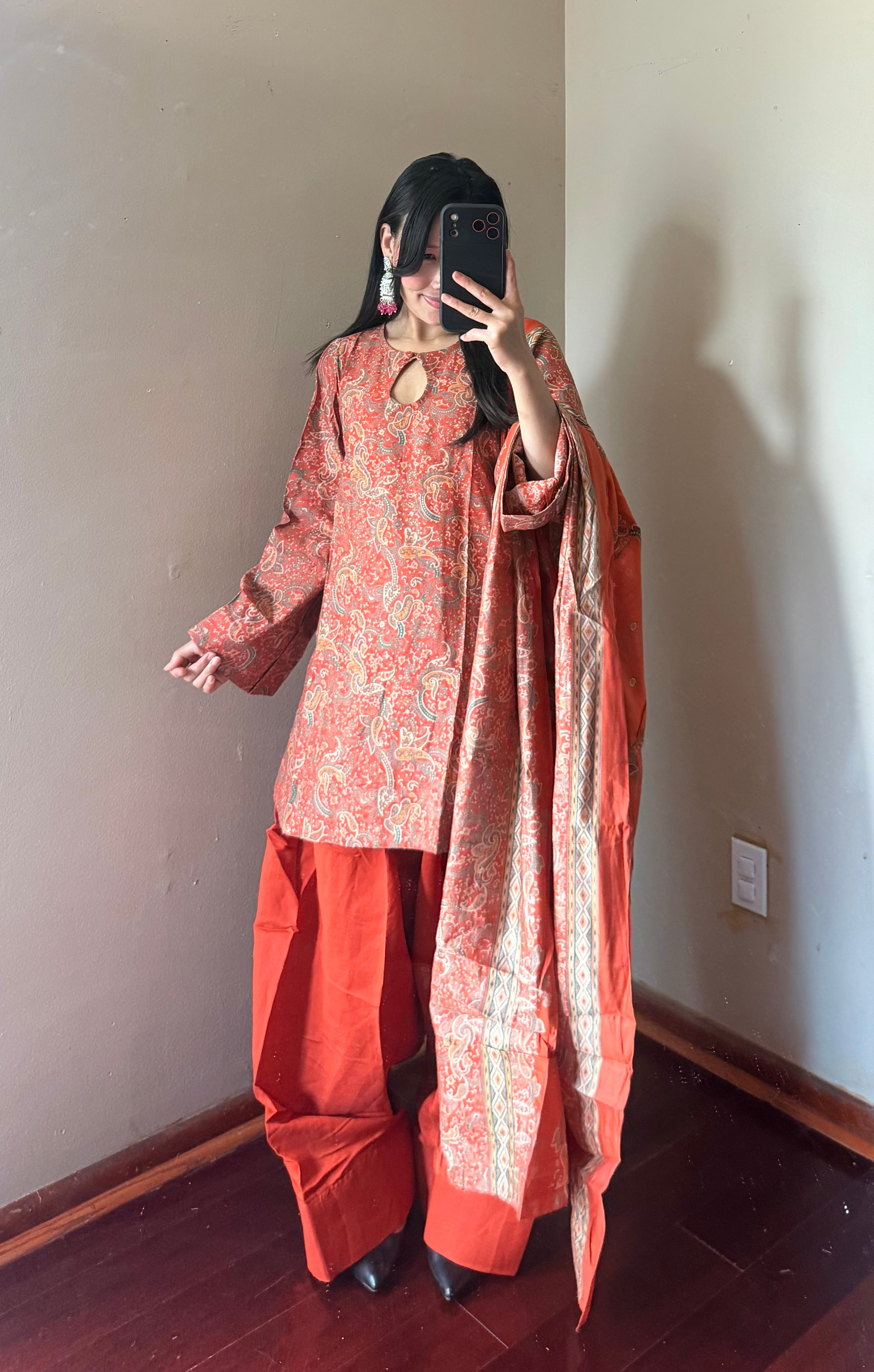 RUST MUSLIN FARSHI SALWAR SET